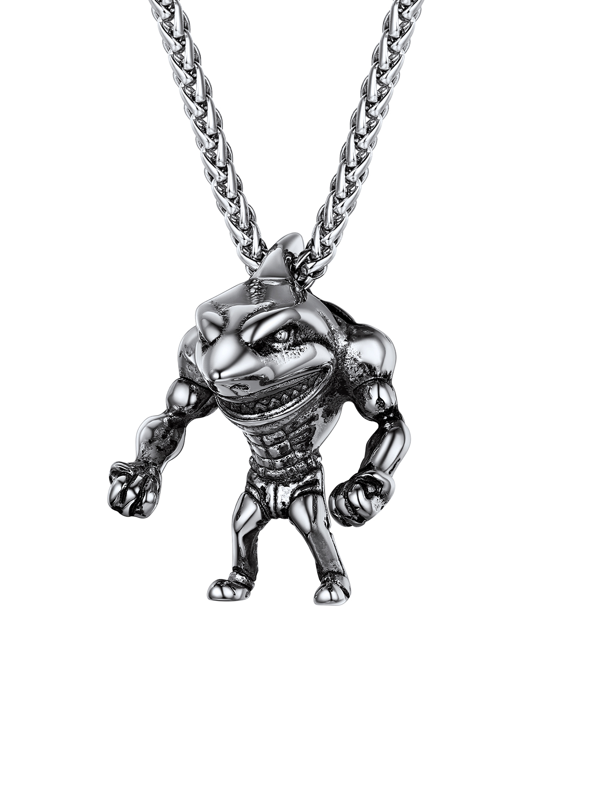 Muscle Shark Pendant Necklace in Stainless