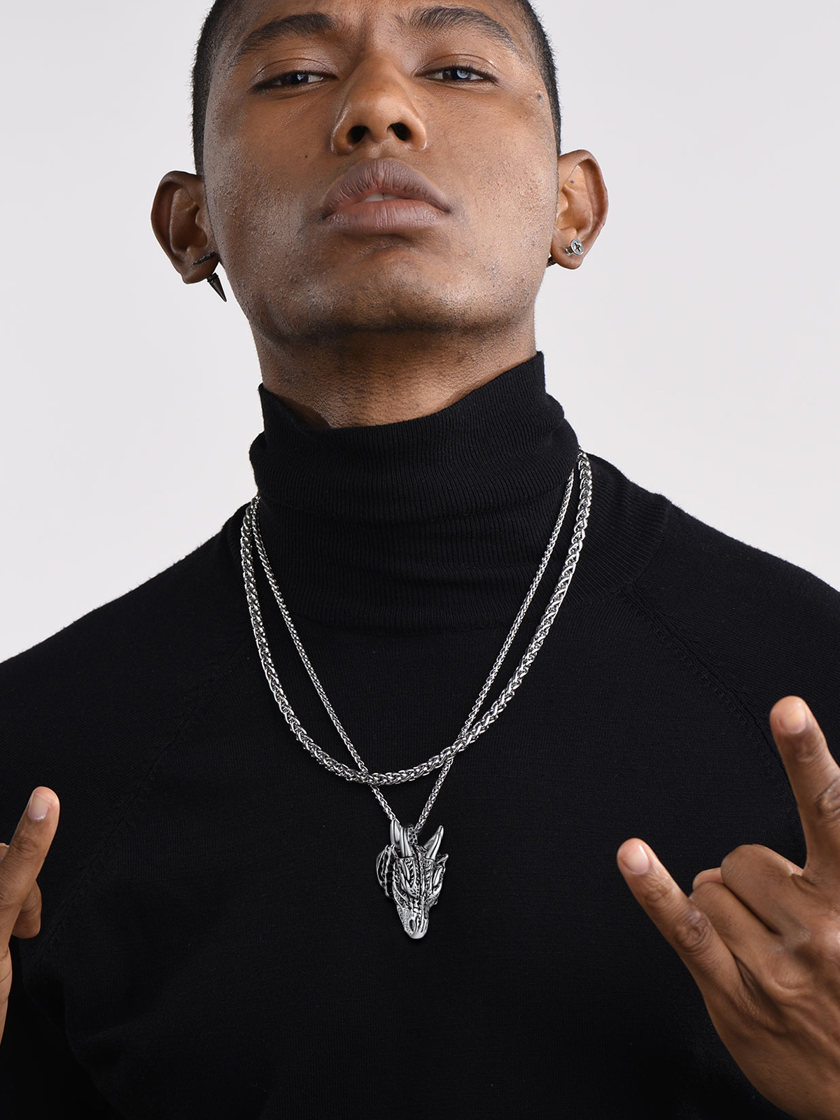 Dragon Head Pendant Animal Necklace in Stainless