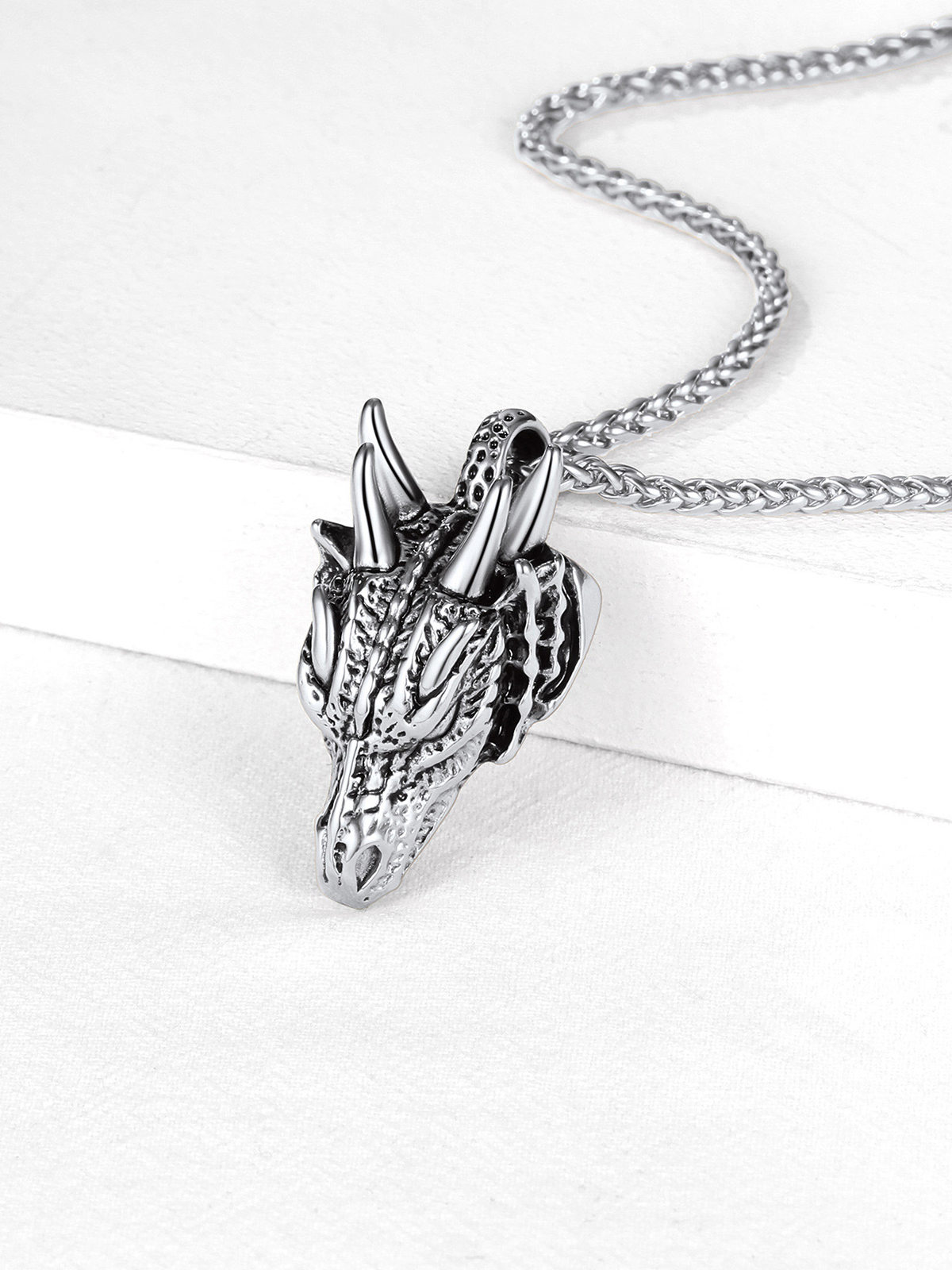 Dragon Head Pendant Animal Necklace in Stainless