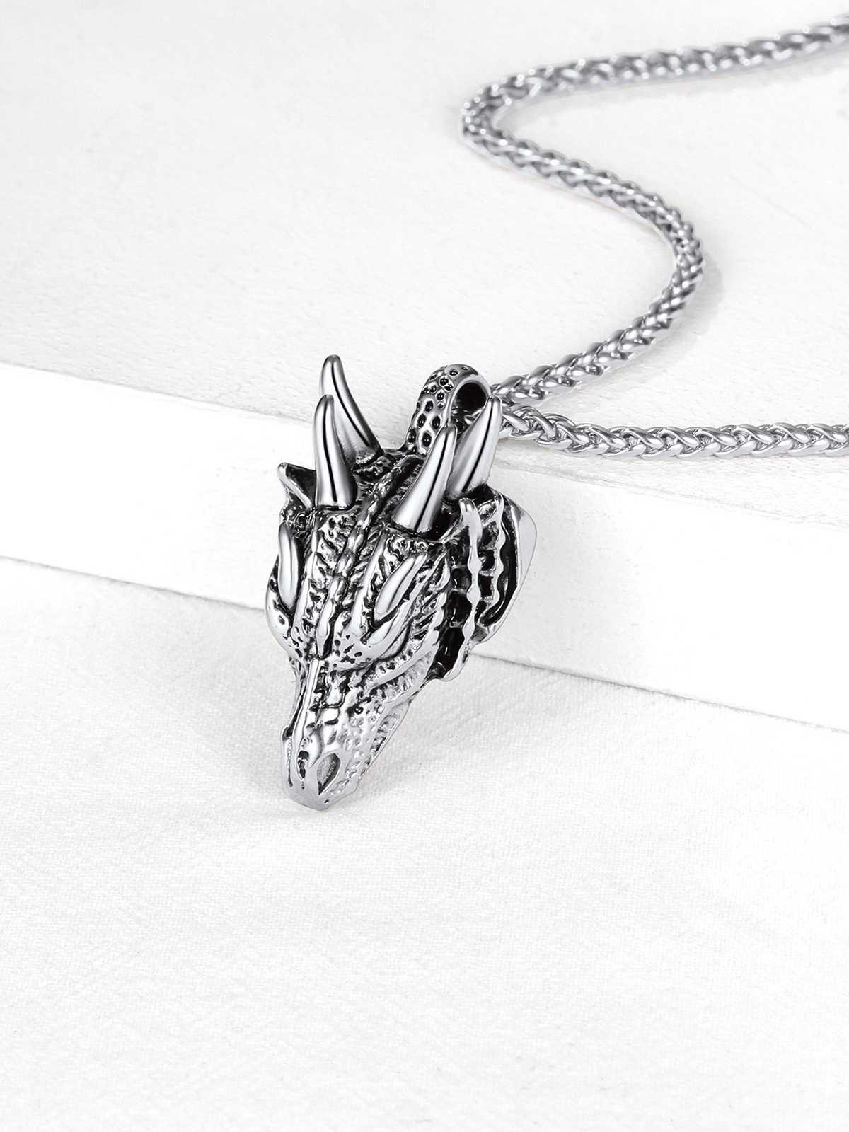 Dragon Head Pendant Animal Necklace in Stainless