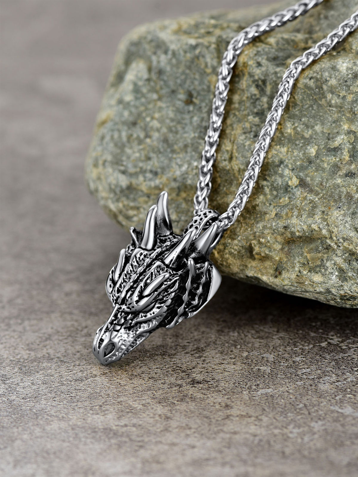 Dragon Head Pendant Animal Necklace in Stainless