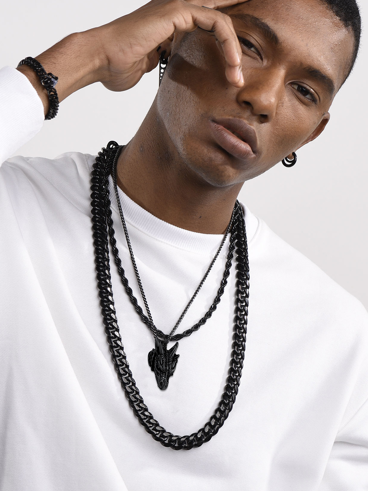 Dragon Head Pendant Animal Necklace in Black Plated