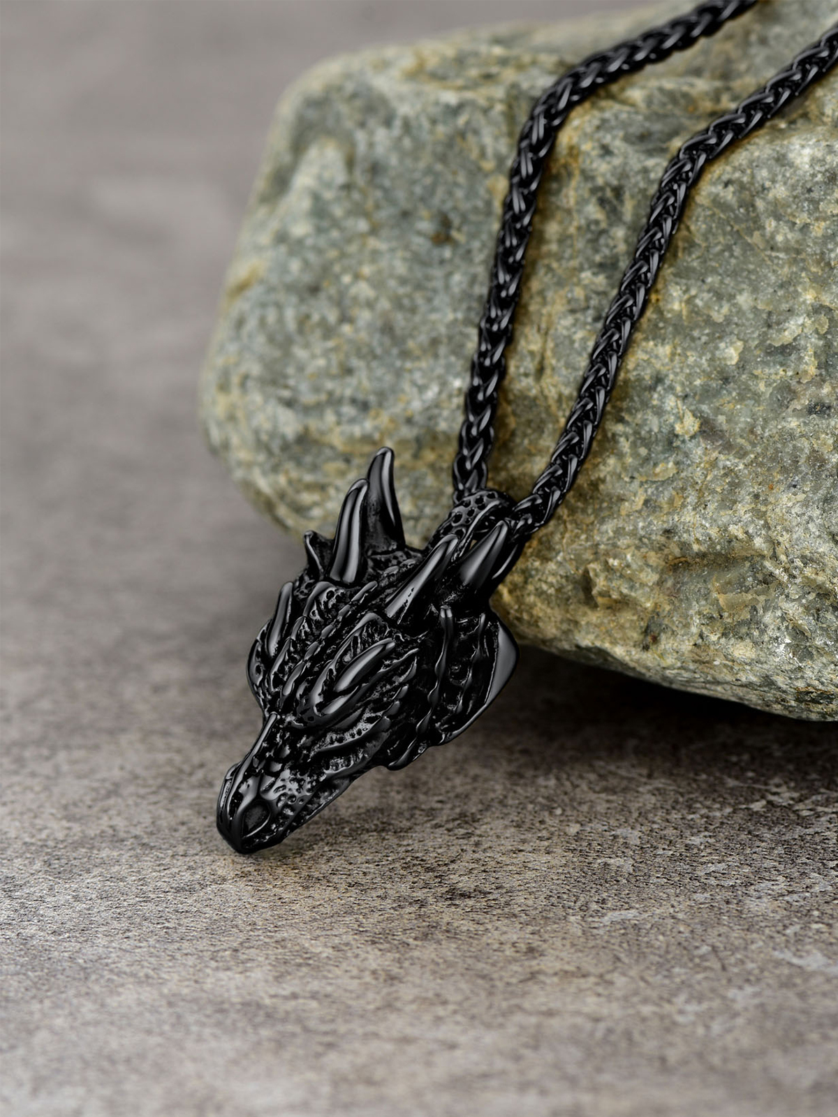 Dragon Head Pendant Animal Necklace in Black Plated