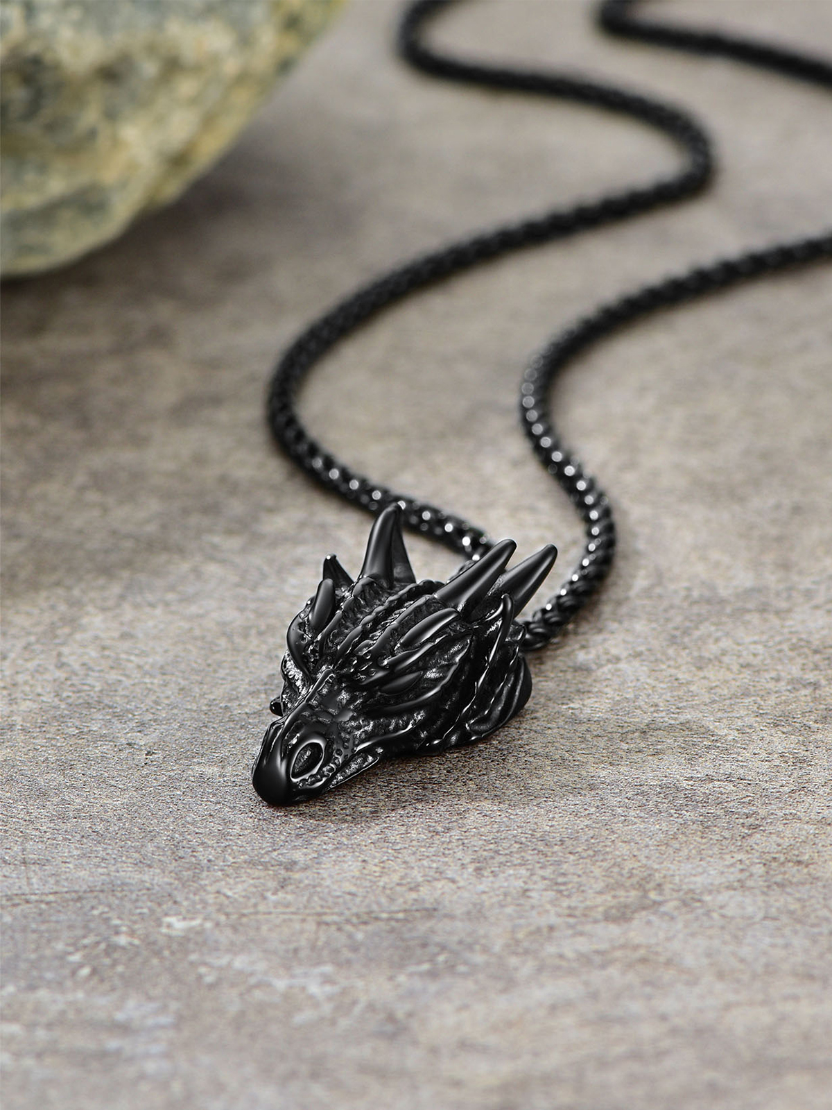 Dragon Head Pendant Animal Necklace in Black Plated