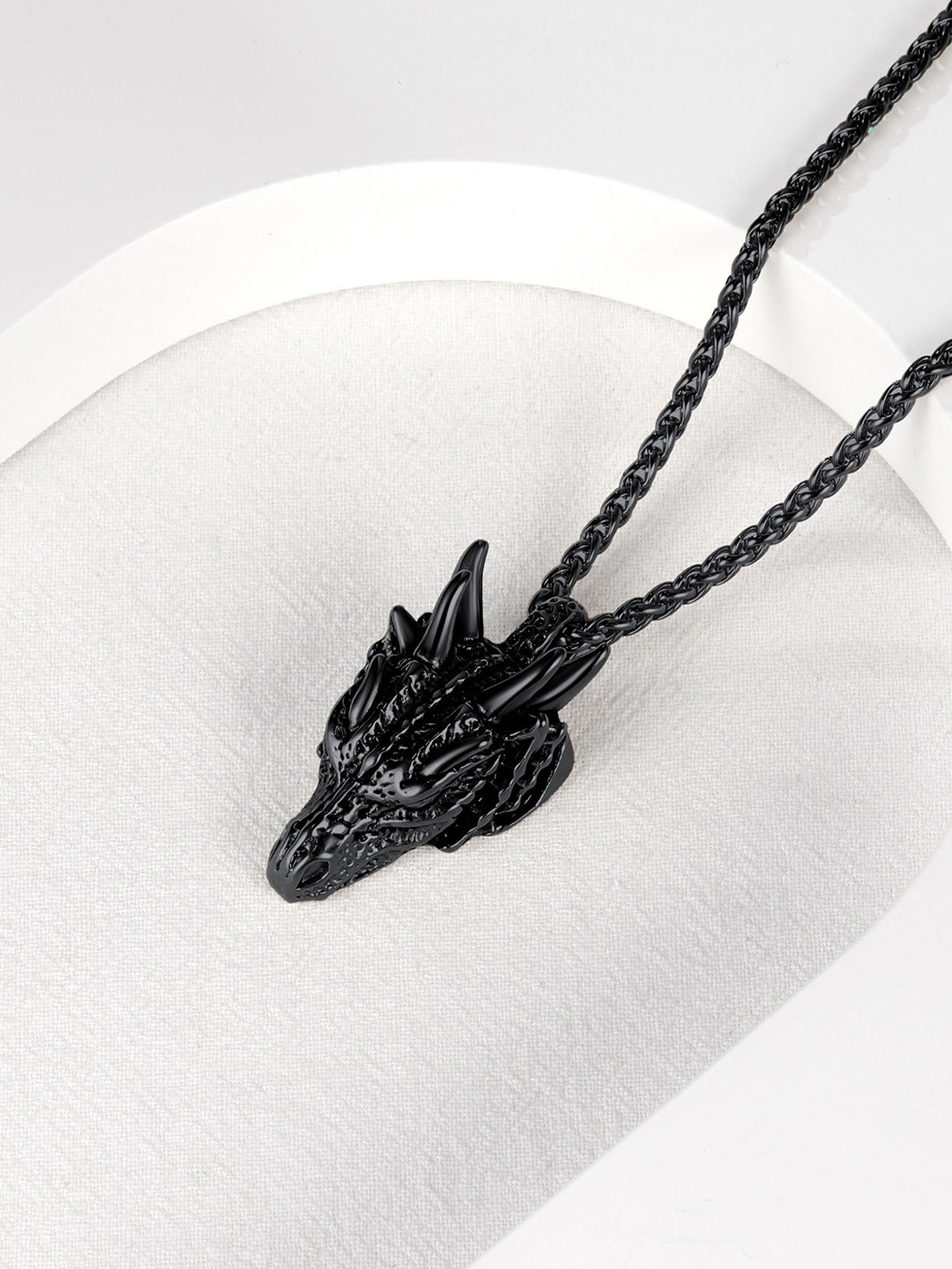 Dragon Head Pendant Animal Necklace in Black Plated