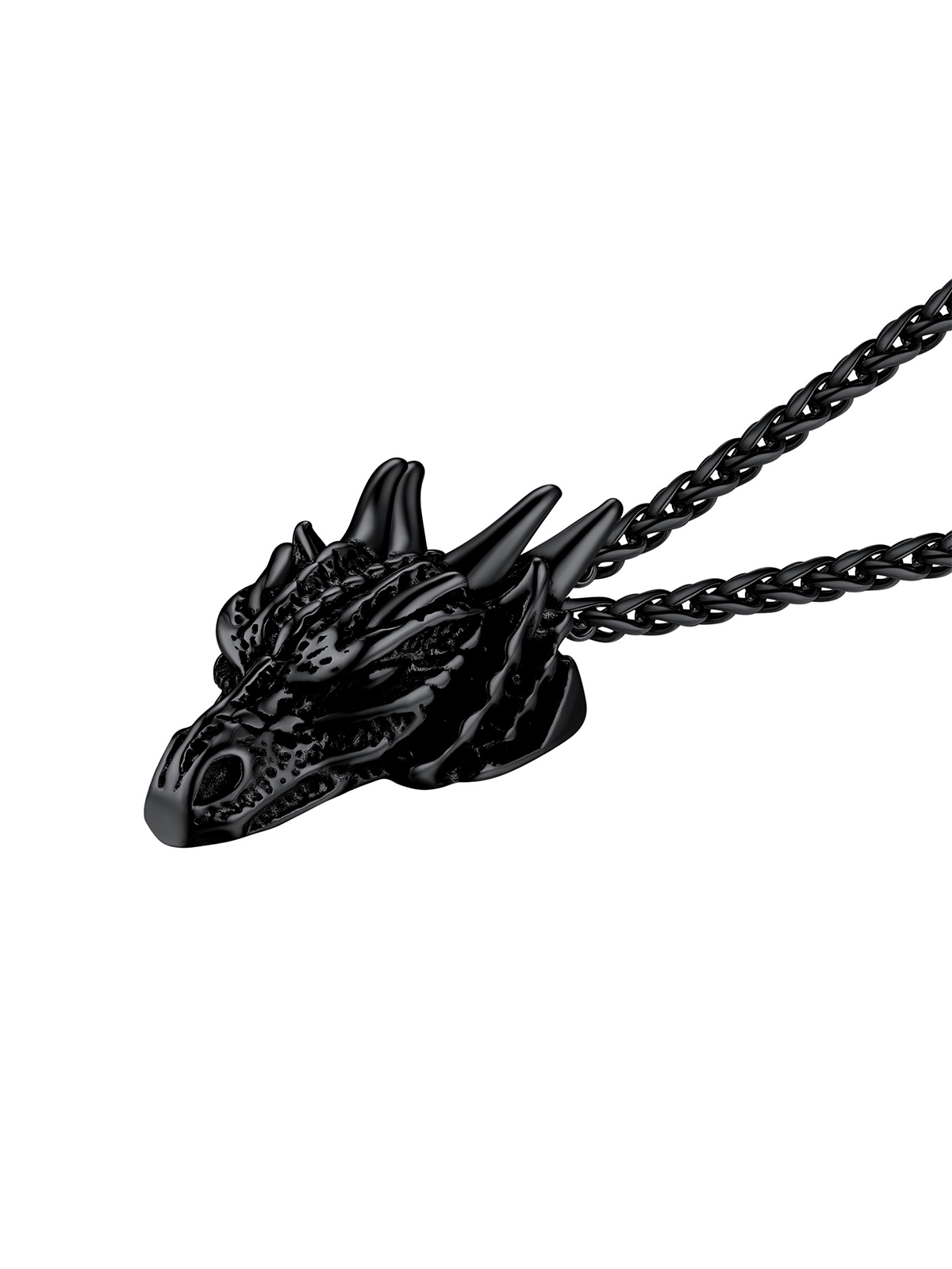 Dragon Head Pendant Animal Necklace in Black Plated