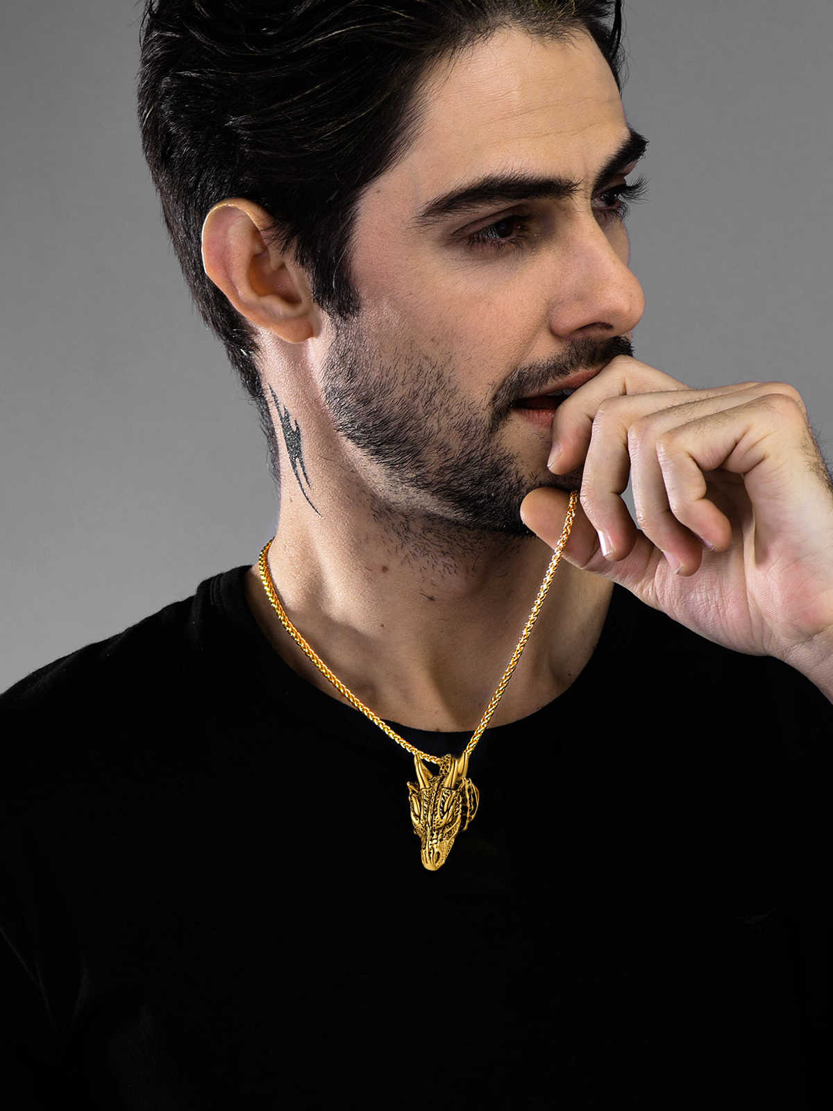 Dragon Head Pendant Animal Necklace in 18K Gold Plated