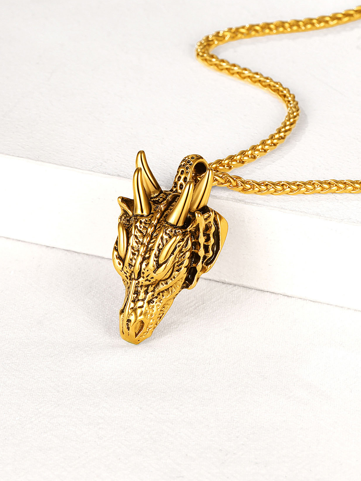 Dragon Head Pendant Animal Necklace in 18K Gold Plated
