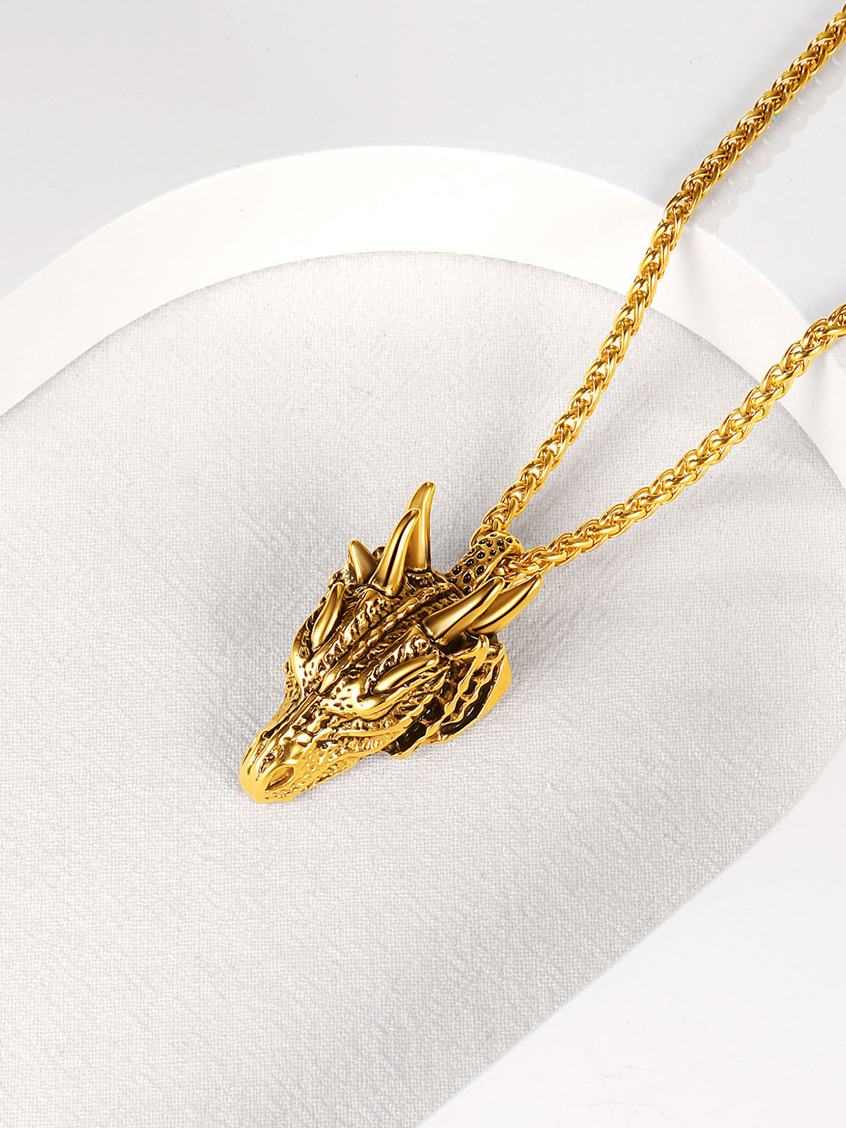 Dragon Head Pendant Animal Necklace in 18K Gold Plated