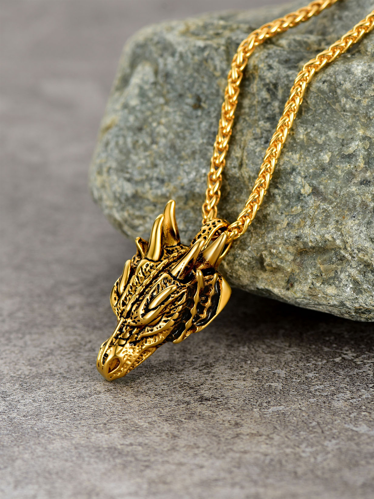 Dragon Head Pendant Animal Necklace in 18K Gold Plated
