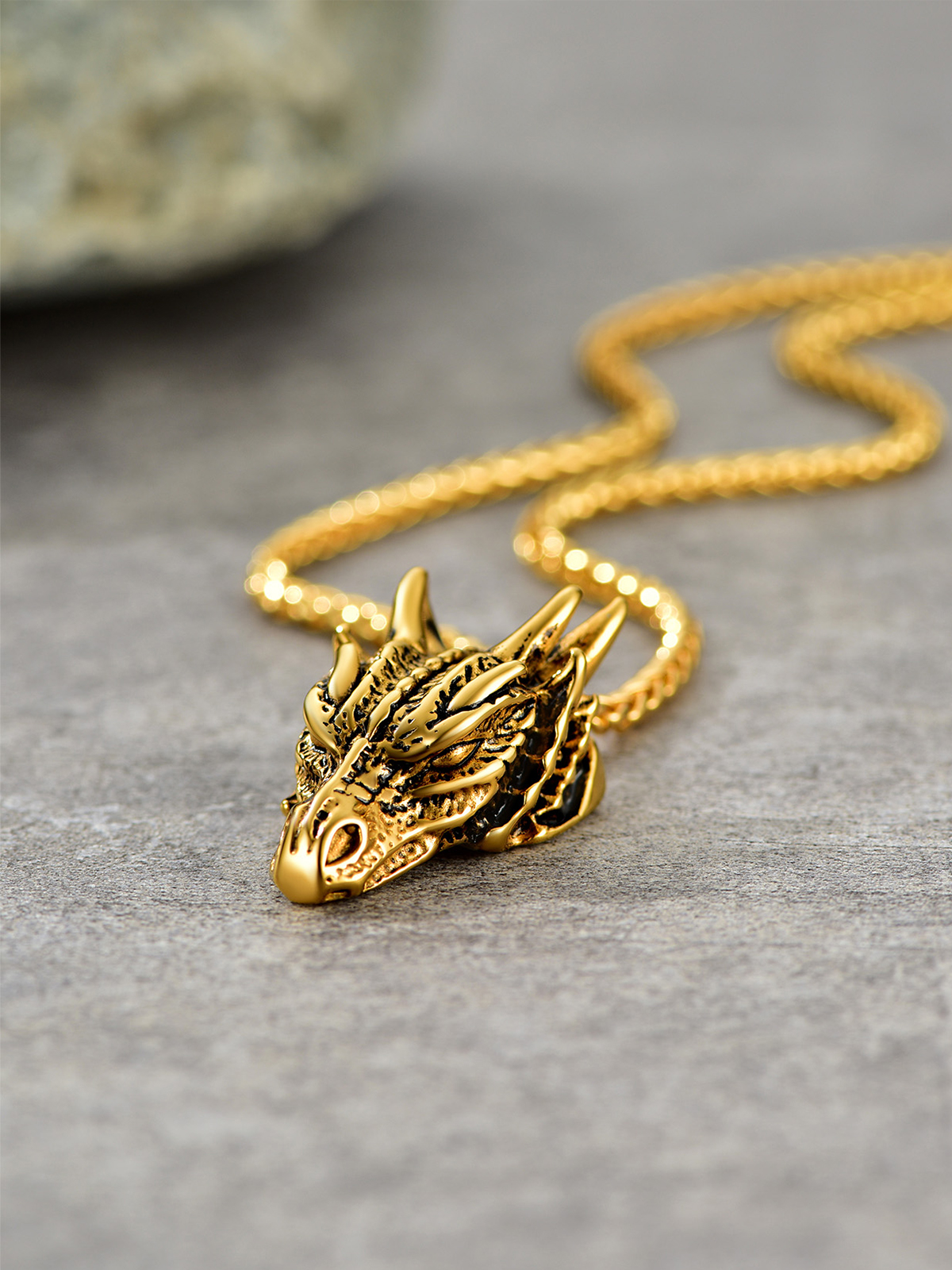 Dragon Head Pendant Animal Necklace in 18K Gold Plated