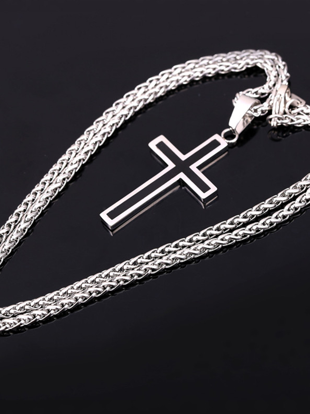 Simple Cross Baptism Pendant Necklace in Stainless