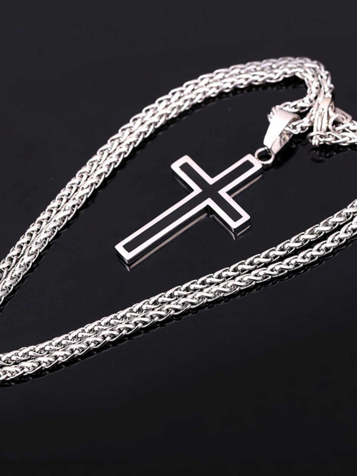 Simple Cross Baptism Pendant Necklace in Stainless
