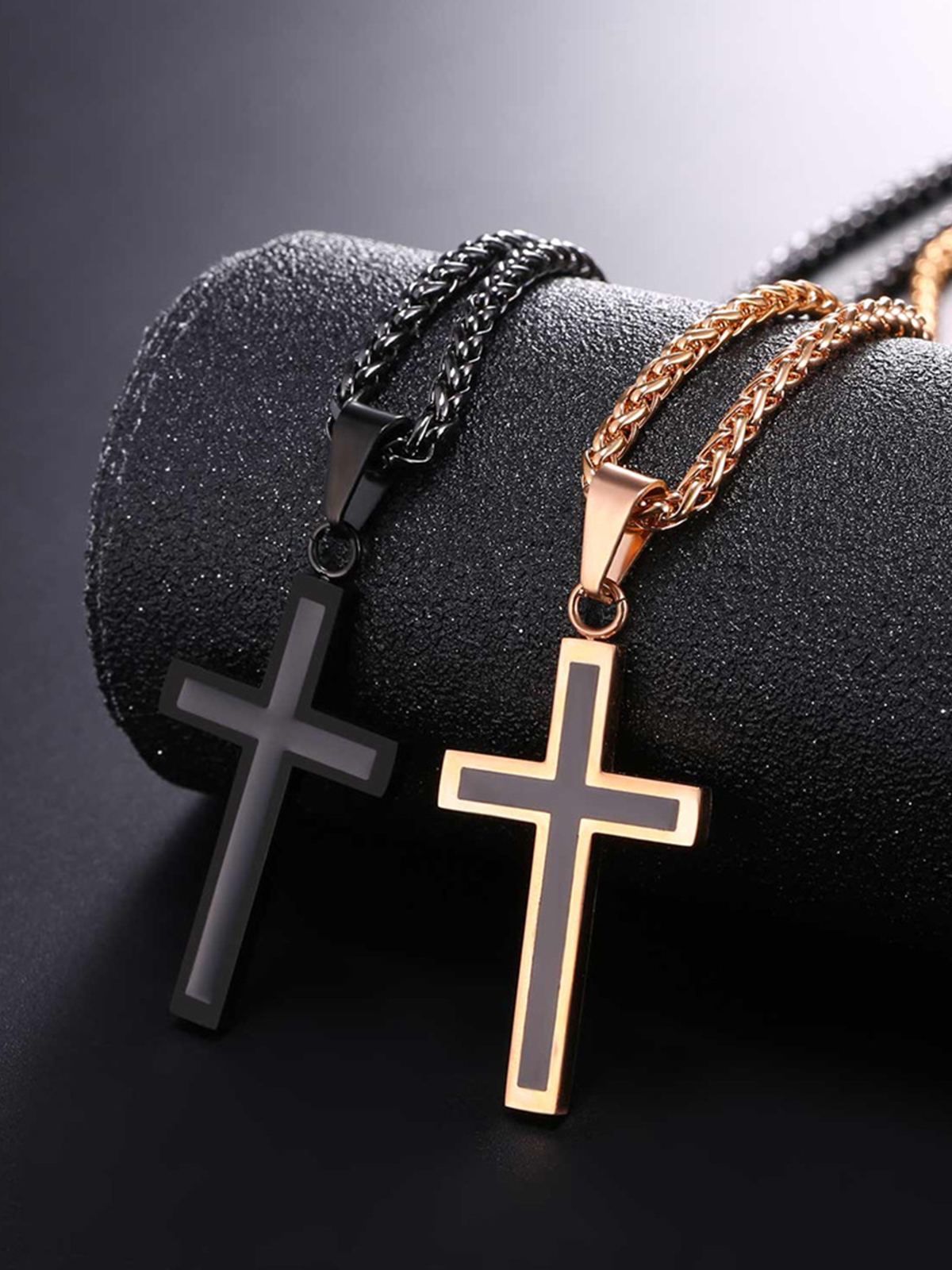 Simple Cross Baptism Pendant Necklace in Rose Gold