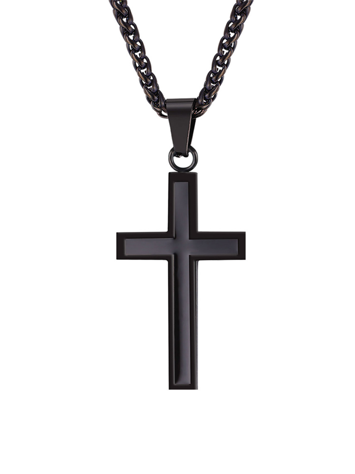 Simple Cross Baptism Pendant Necklace in Black