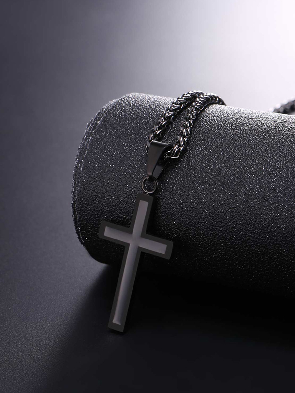 Simple Cross Baptism Pendant Necklace in Black