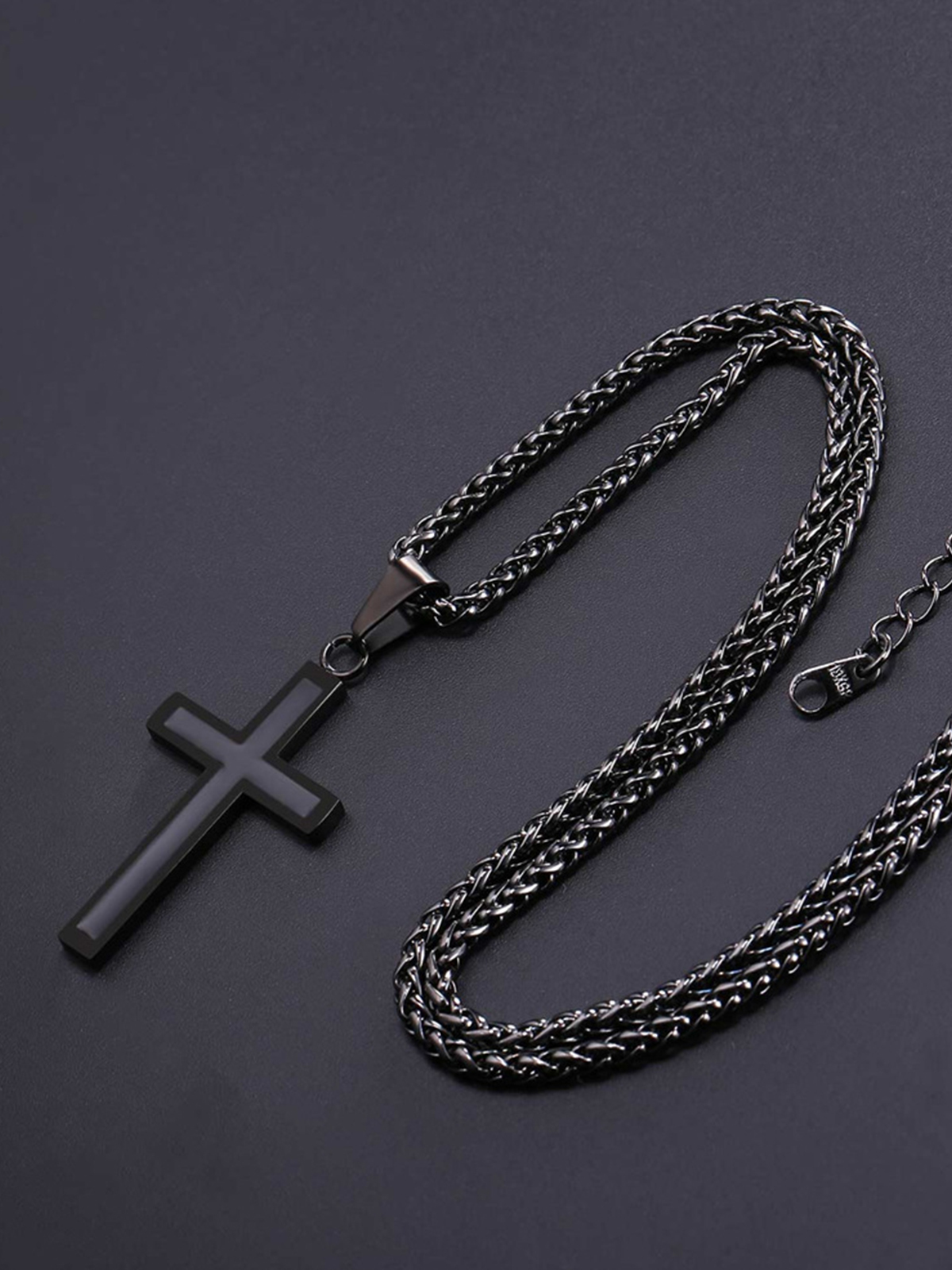 Simple Cross Baptism Pendant Necklace in Black
