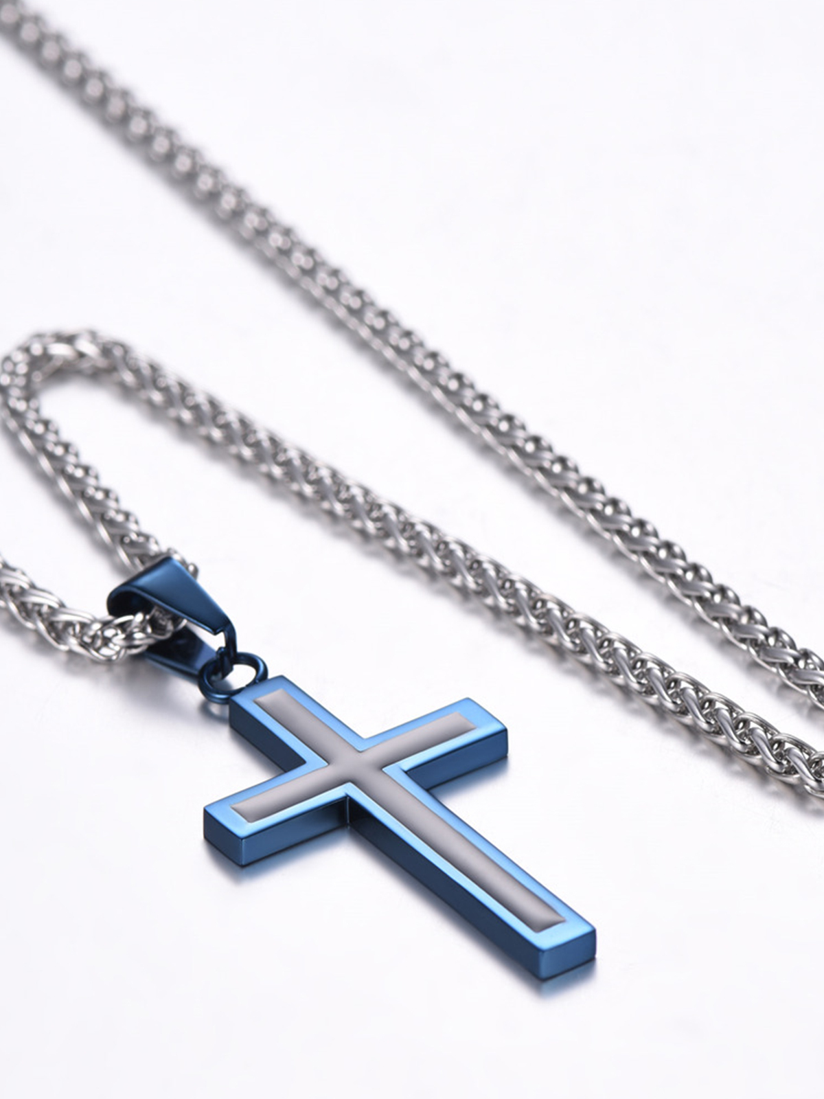 Simple Cross Baptism Pendant Necklace in Blue