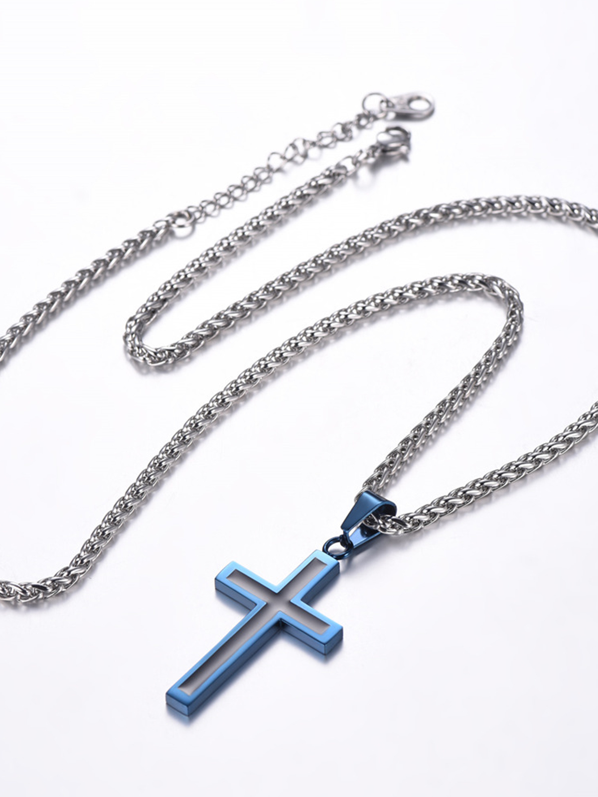 Simple Cross Baptism Pendant Necklace in Blue