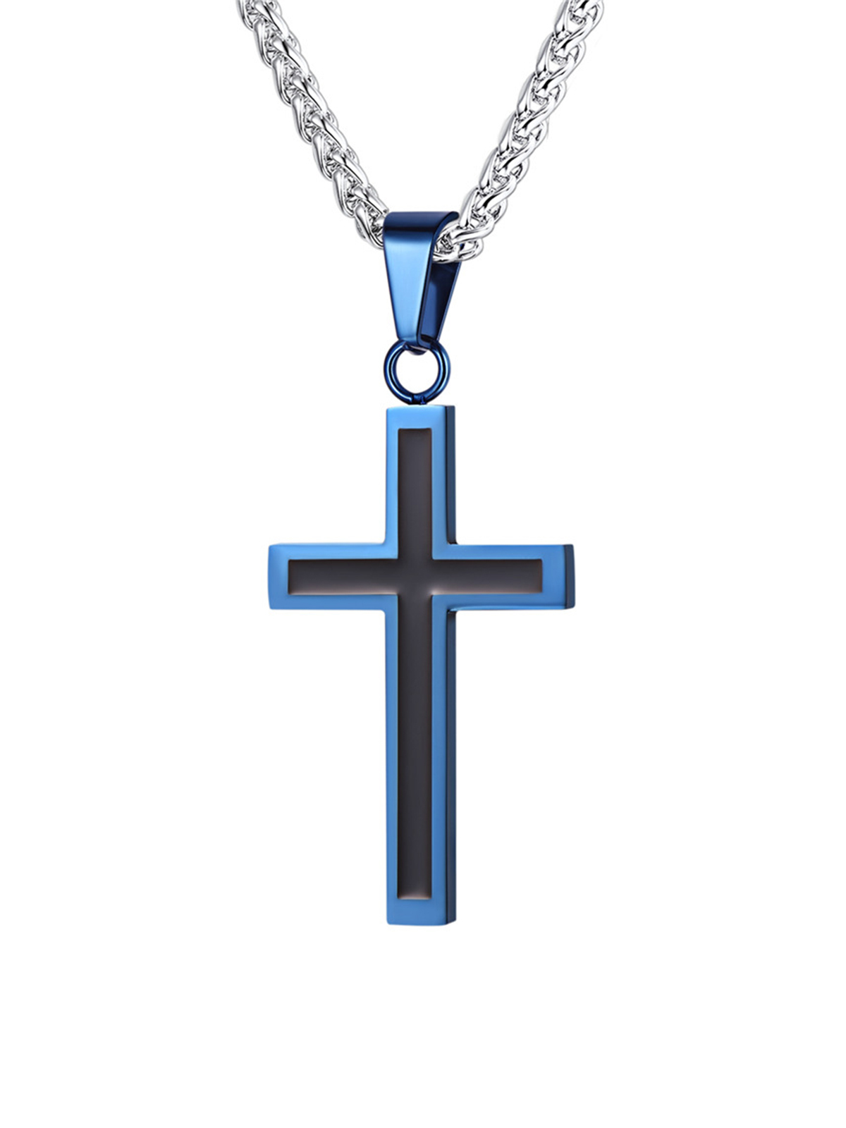 Simple Cross Baptism Pendant Necklace in Blue