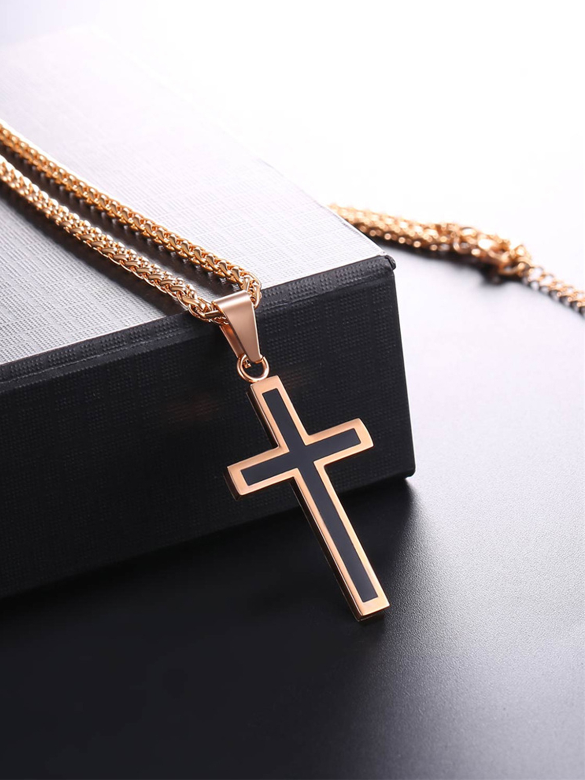 Simple Cross Baptism Pendant Necklace in Rose Gold