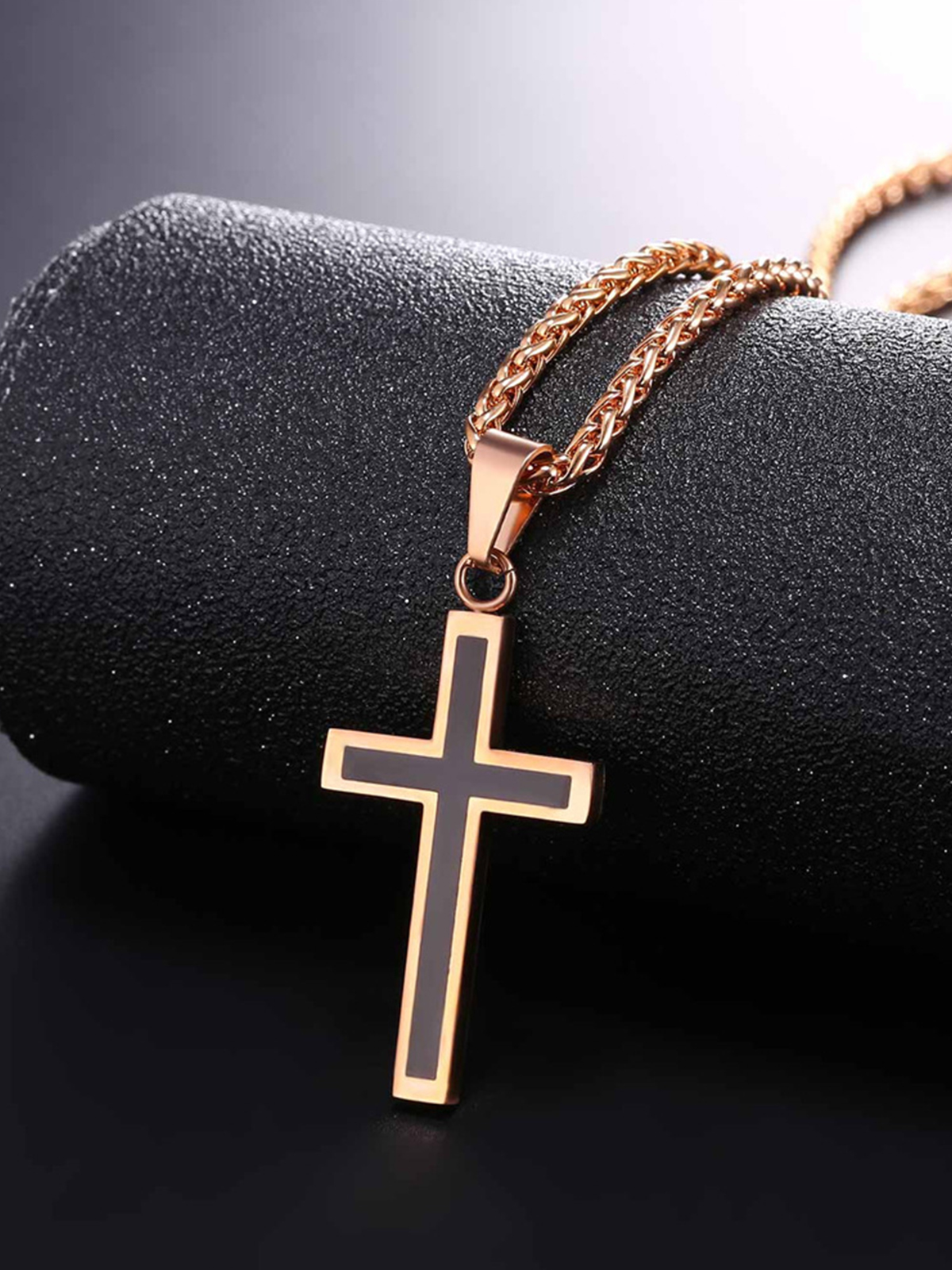 Simple Cross Baptism Pendant Necklace in Rose Gold