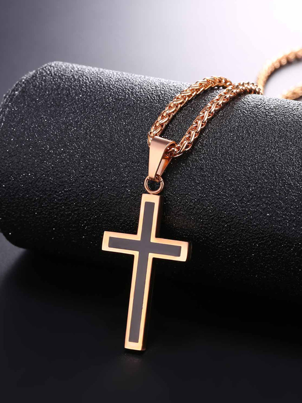 Simple Cross Baptism Pendant Necklace in Rose Gold