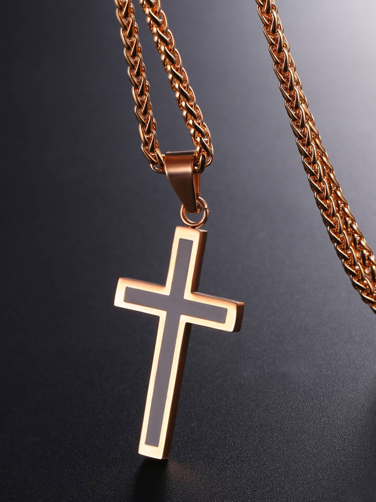 Simple Cross Baptism Pendant Necklace in Rose Gold