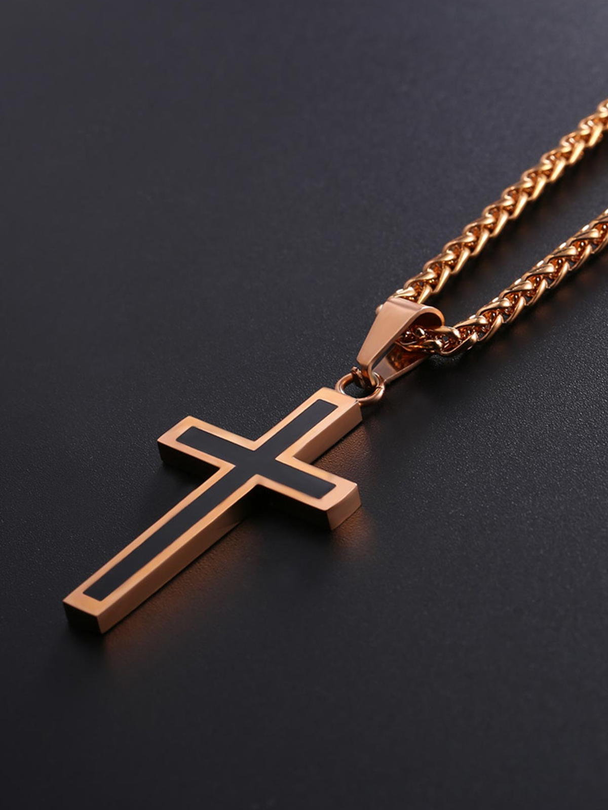 Simple Cross Baptism Pendant Necklace in Rose Gold