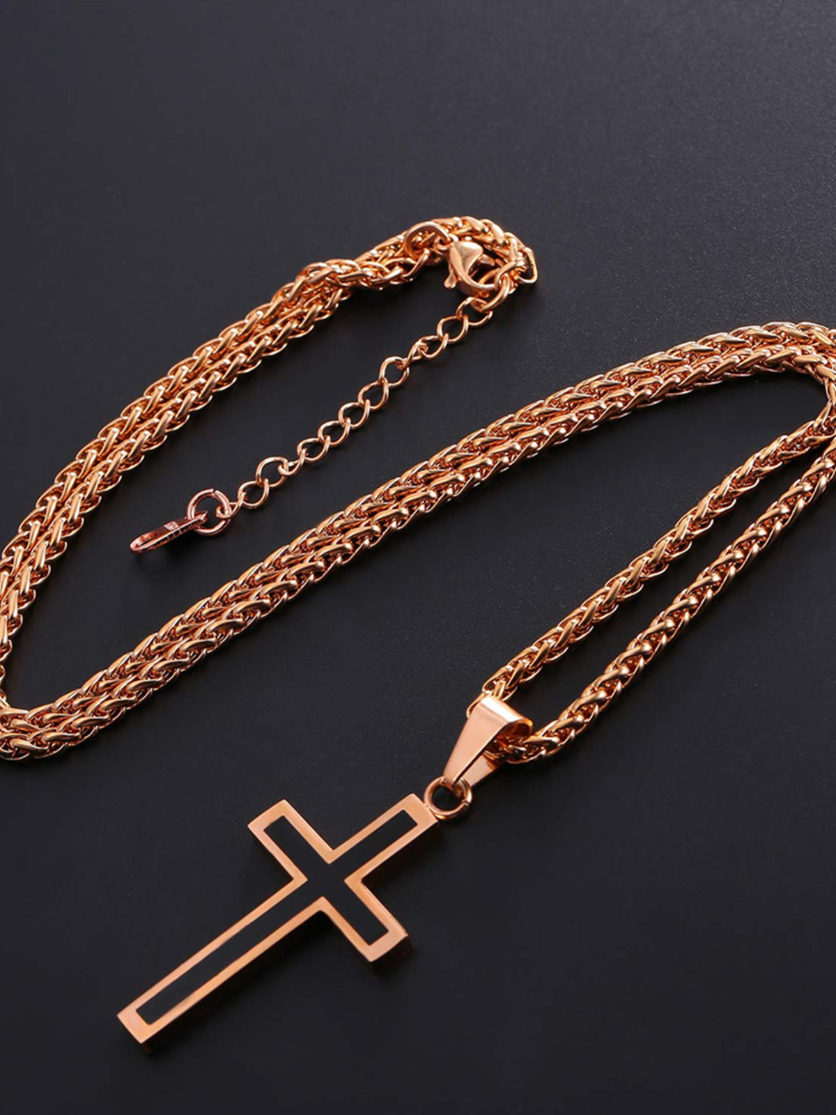 Simple Cross Baptism Pendant Necklace in Rose Gold