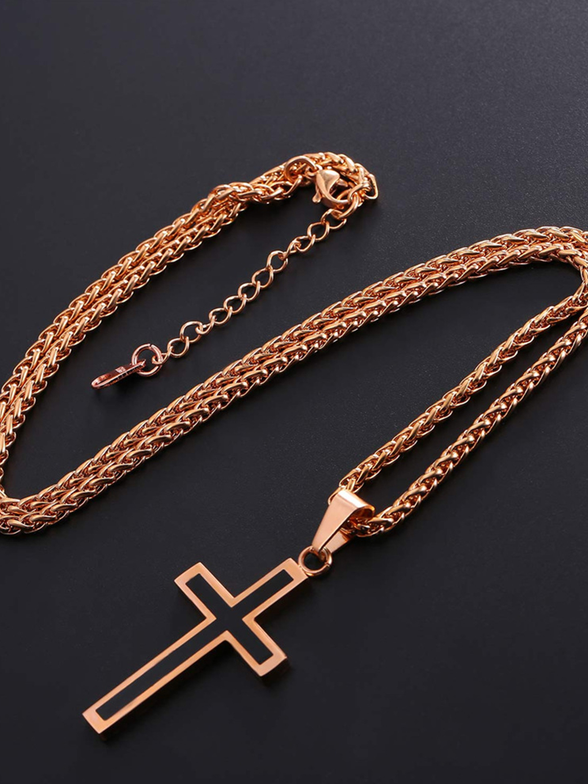 Simple Cross Baptism Pendant Necklace in Rose Gold