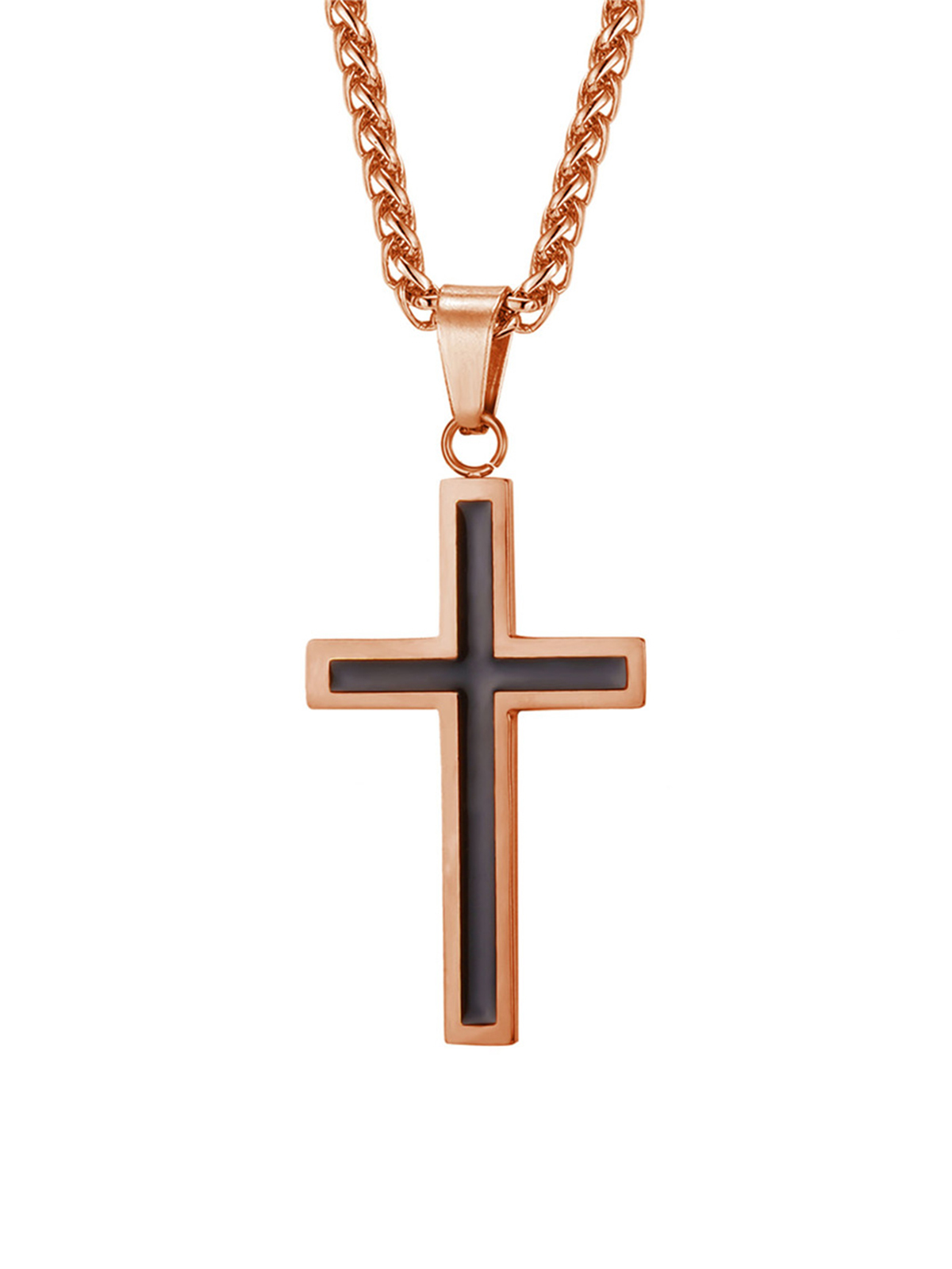 Simple Cross Baptism Pendant Necklace in Rose Gold