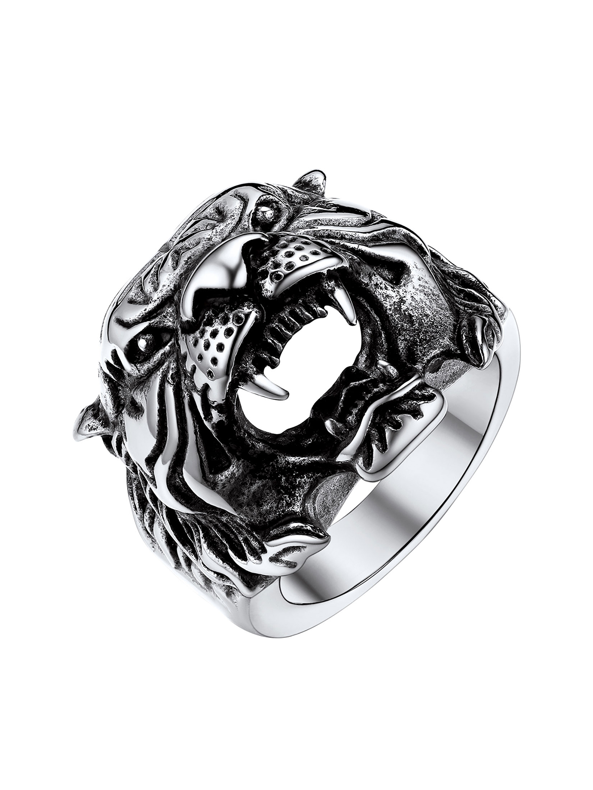 Gothic Biker Tiger Head Statement Ring in Stainless