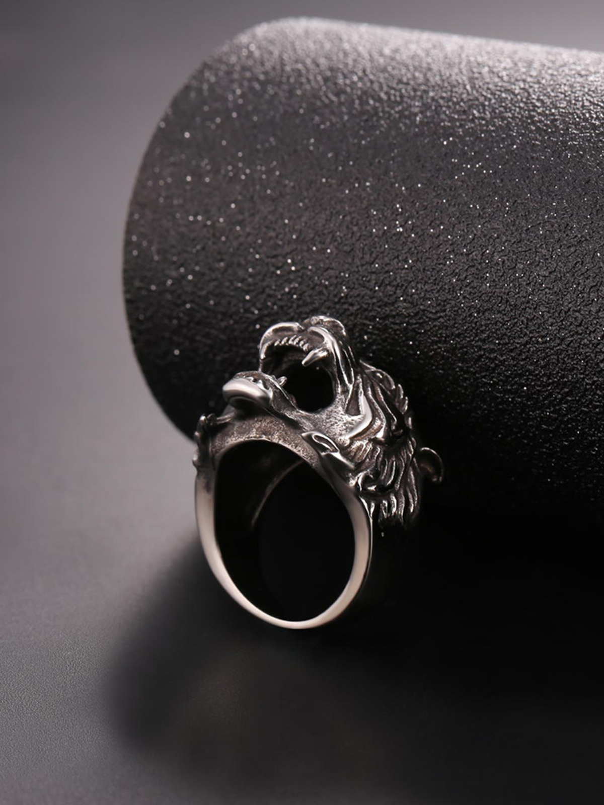 Gothic Biker Tiger Head Statement Ring in Stainless