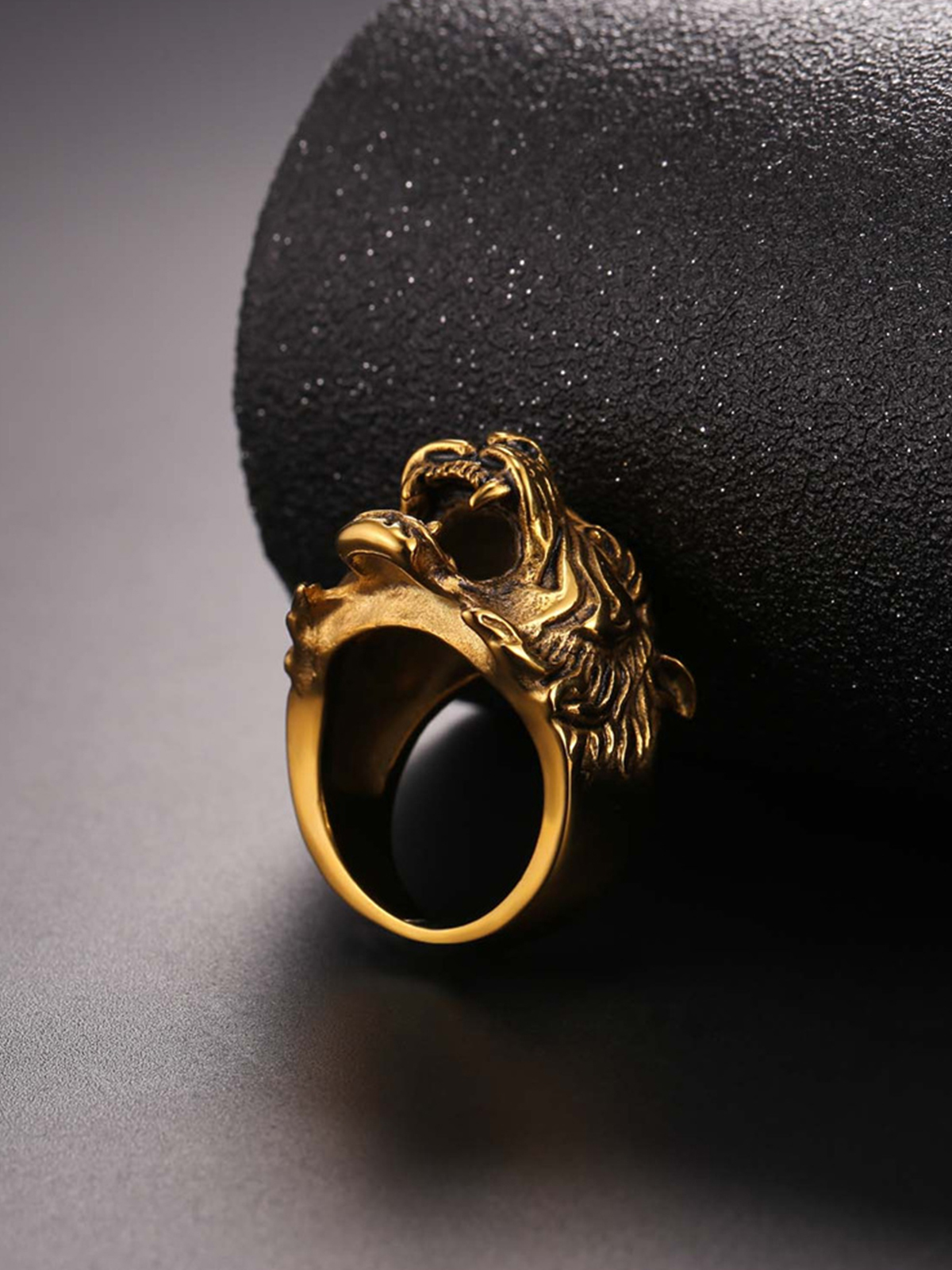 Gothic Biker Tiger Head Statement Ring in 18K Gold