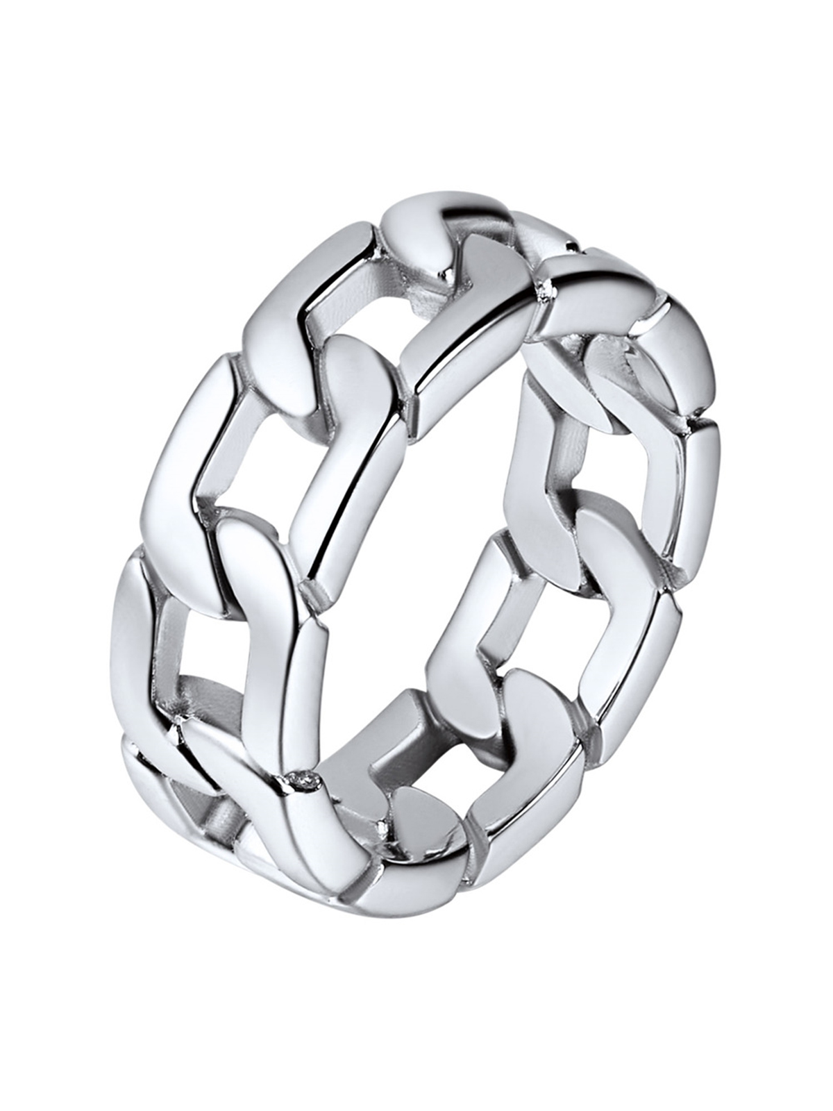 7mm Wide Band Cuban Link Chain Ring in Stainless