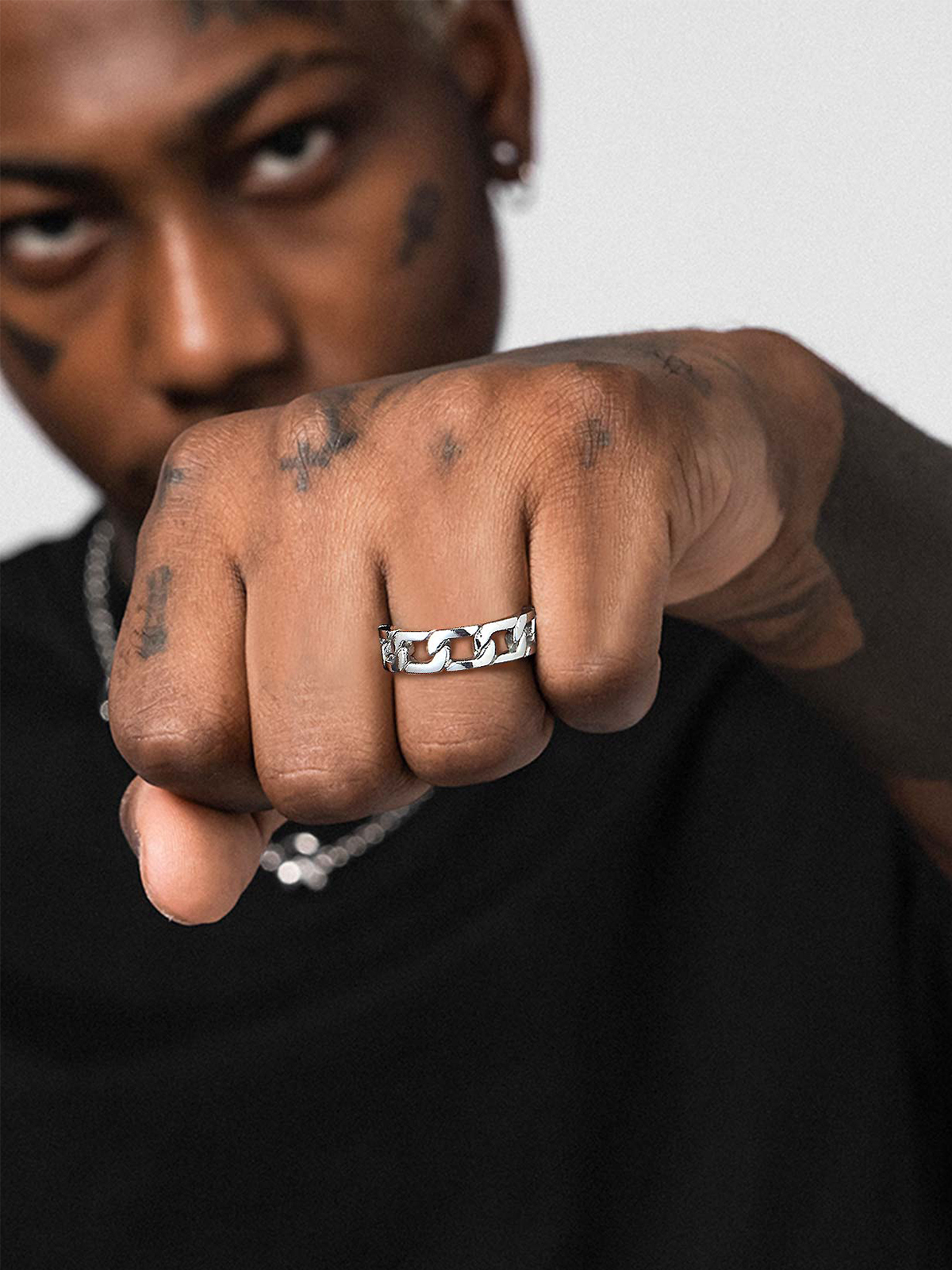 7mm Wide Band Cuban Link Chain Ring in Stainless