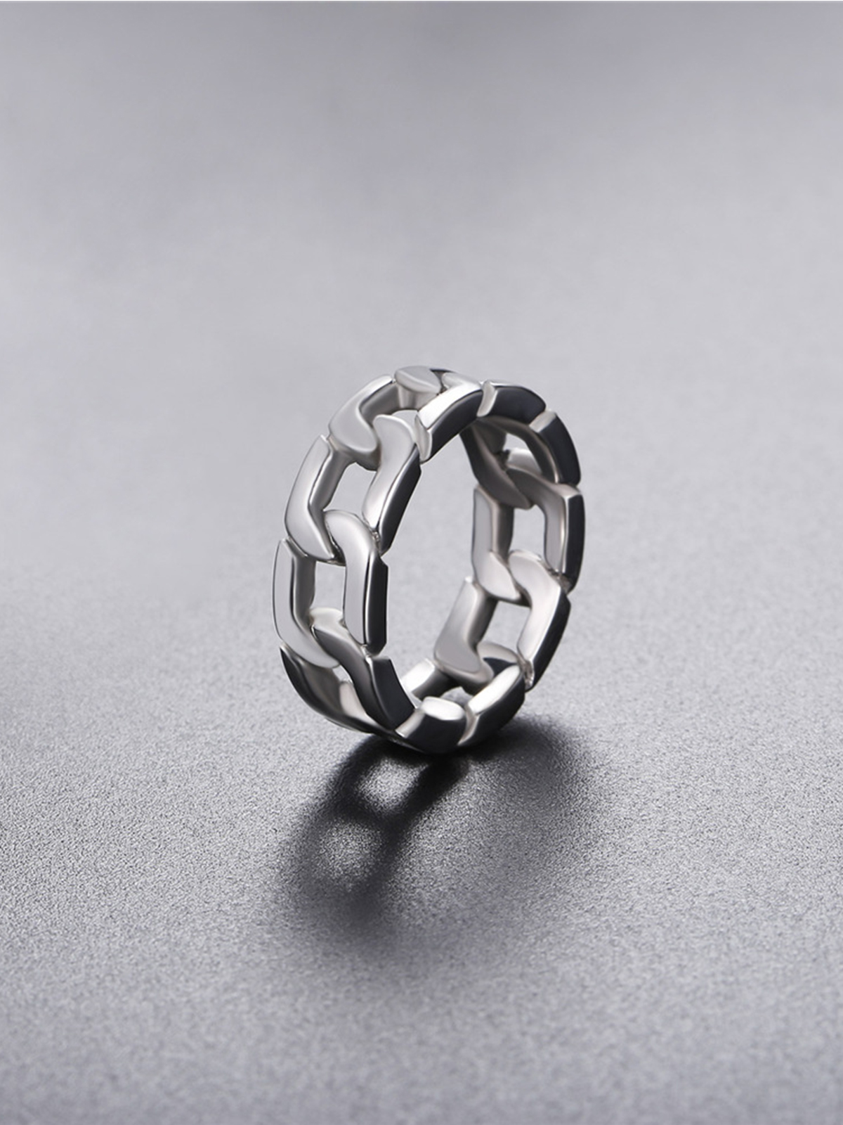 7mm Wide Band Cuban Link Chain Ring in Stainless