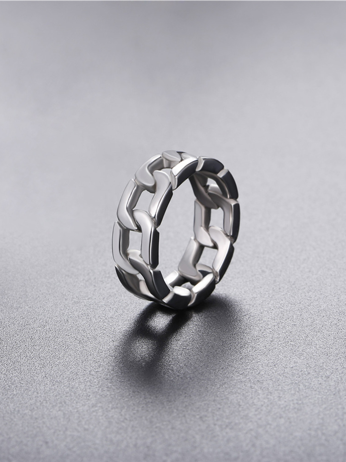 7mm Wide Band Cuban Link Chain Ring in Stainless