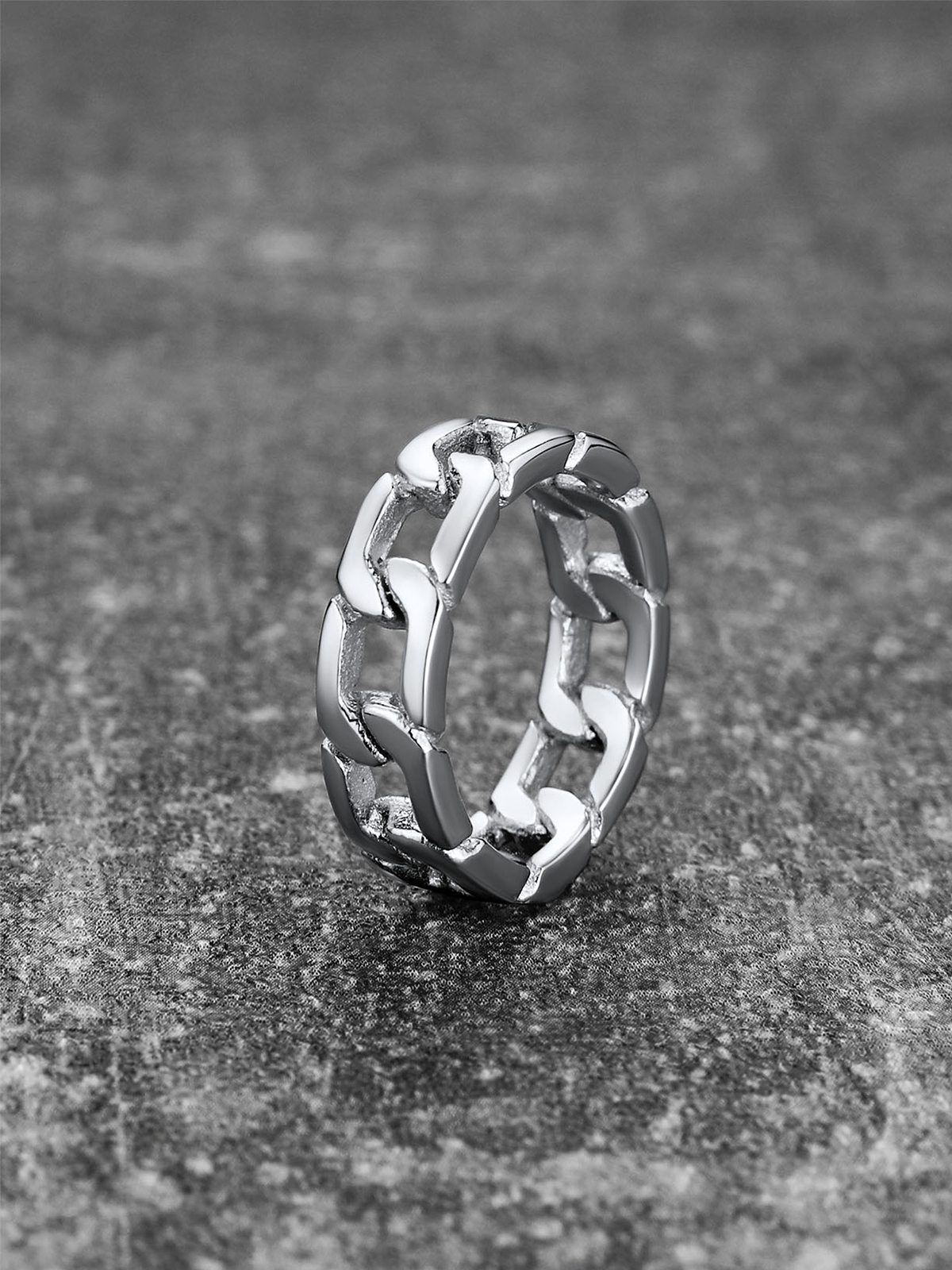7mm Wide Band Cuban Link Chain Ring in Stainless