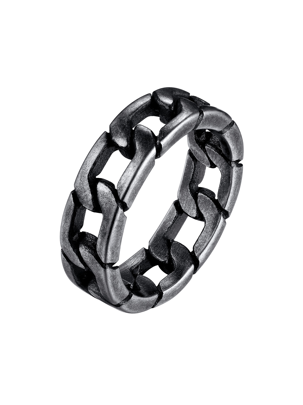 7mm Wide Band Cuban Link Chain Ring in Retro Grey