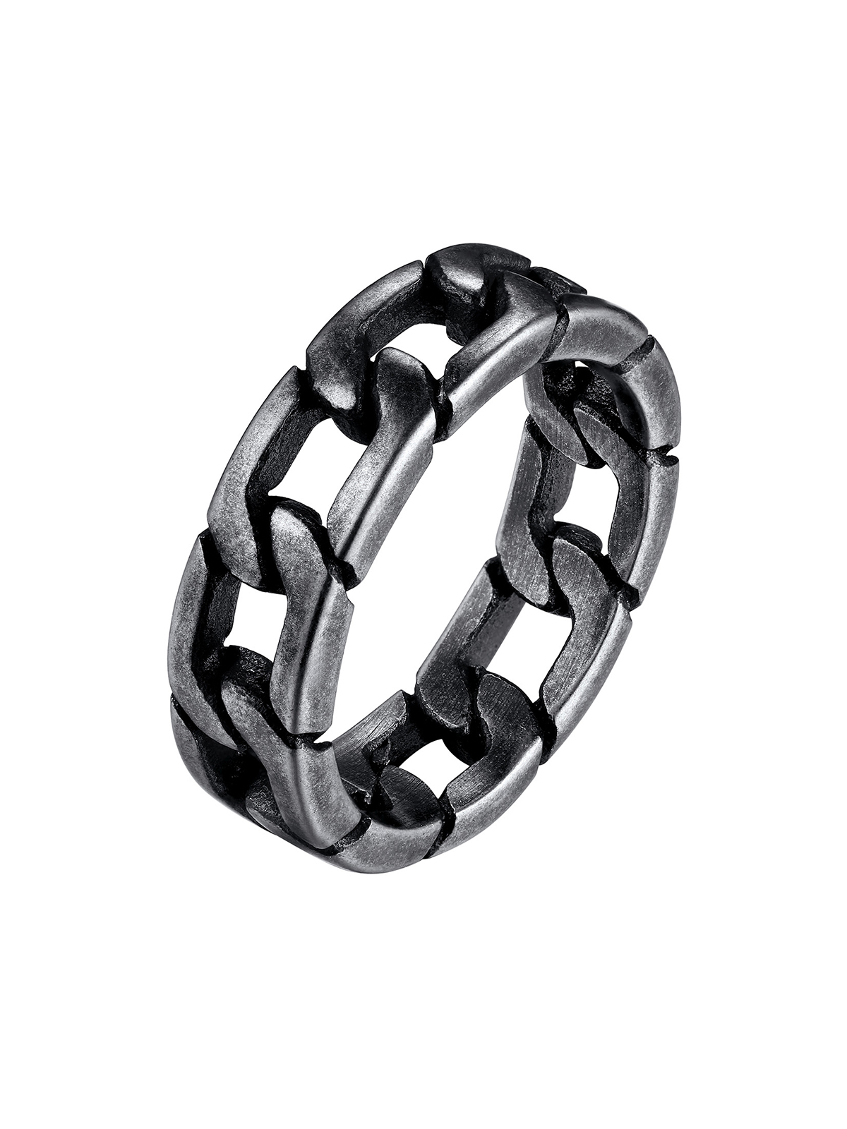 7mm Wide Band Cuban Link Chain Ring in Retro Grey