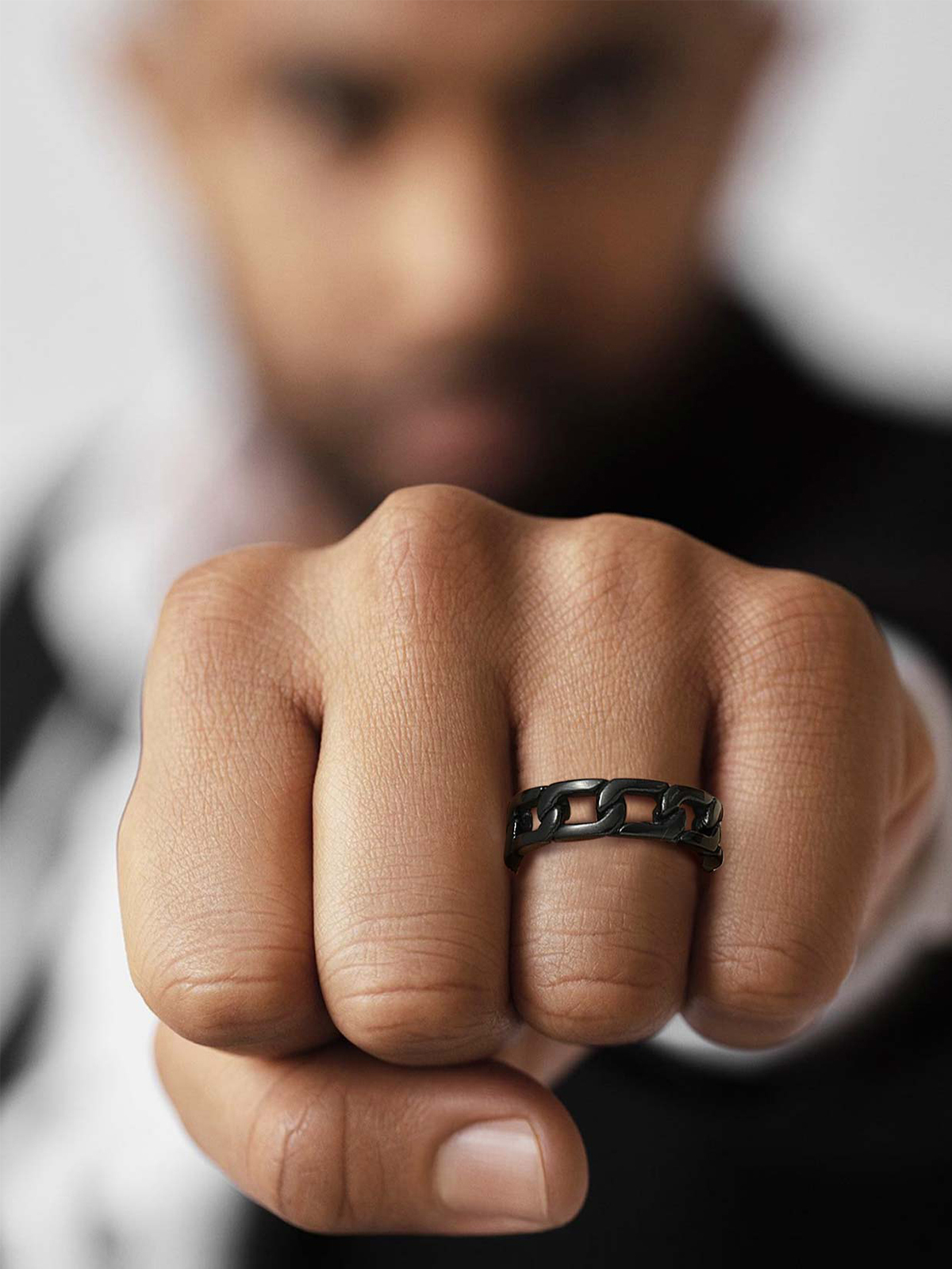 7mm Wide Band Cuban Link Chain Ring in Black