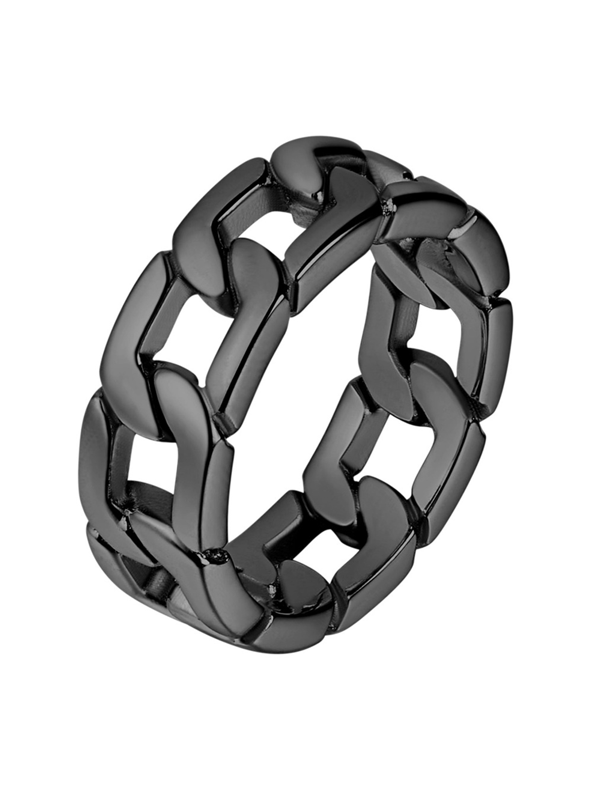 7mm Wide Band Cuban Link Chain Ring in Black