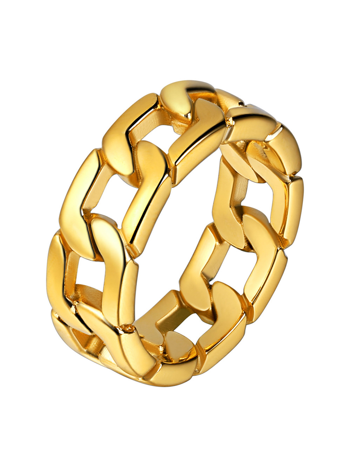 7mm Wide Band Cuban Link Chain Ring in 18K Gold