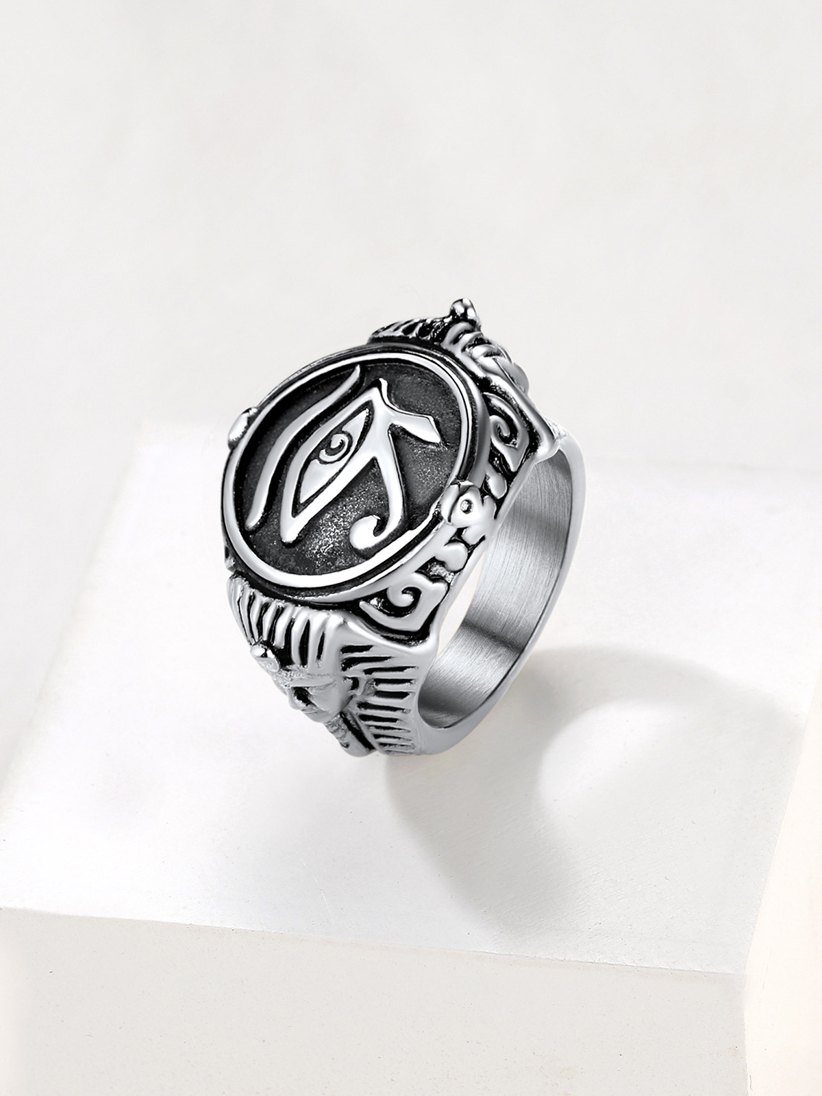 Vintage Egyptian Eye of Horus Signet Ring in Stainless