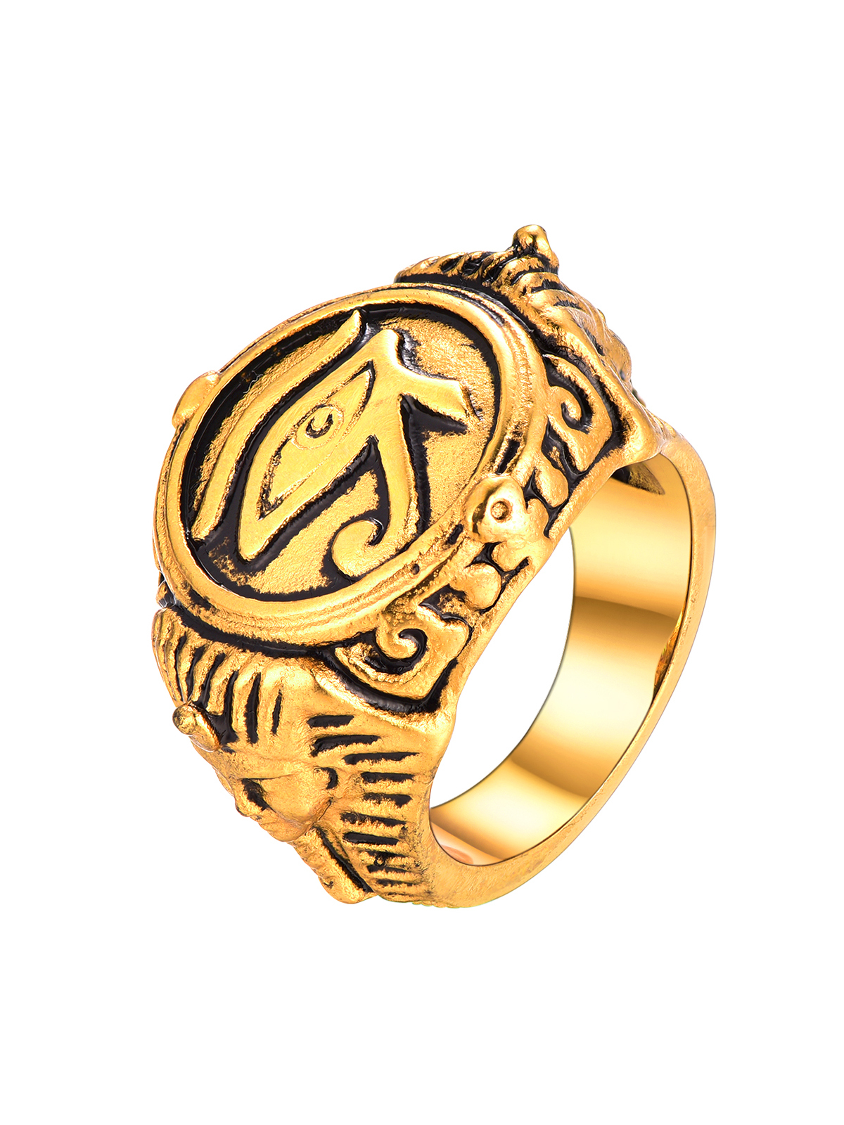 Vintage Egyptian Eye of Horus Signet Ring in 18K Gold