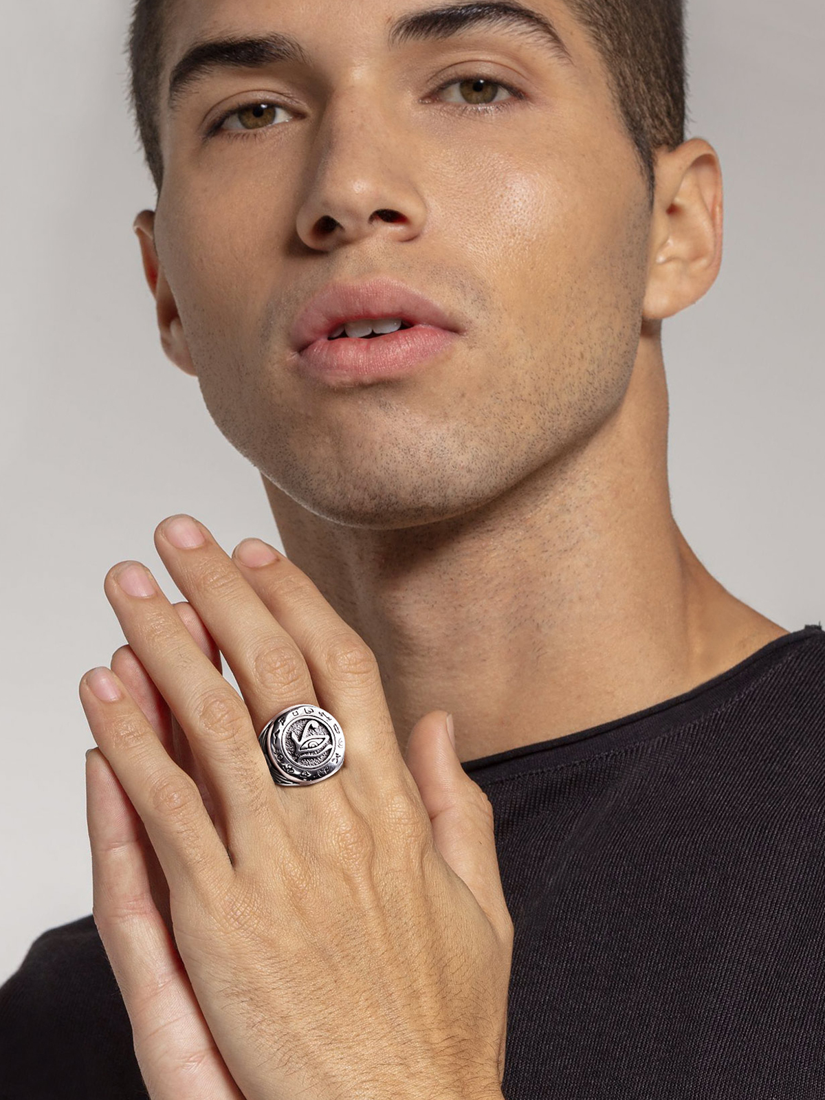 Vintage Egyptian Eye of Horus Ankh Cross Ring in Stainless Plated