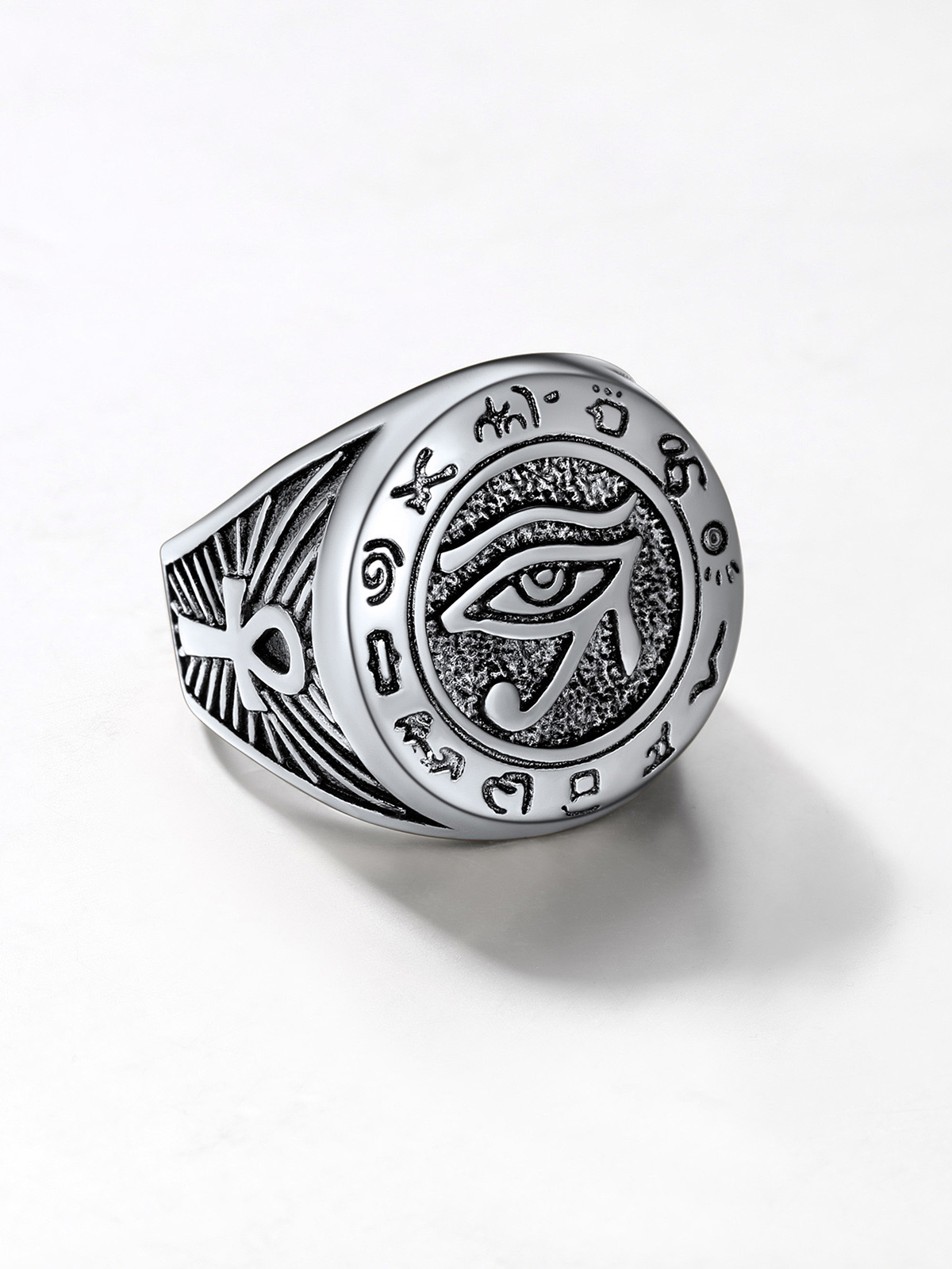 Vintage Egyptian Eye of Horus Ankh Cross Ring in Stainless Plated
