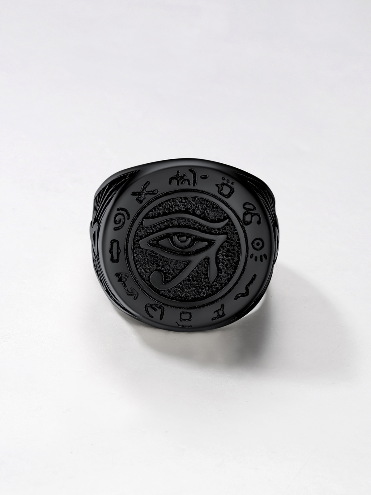 Vintage Egyptian Eye of Horus Ankh Cross Ring in Black Plated